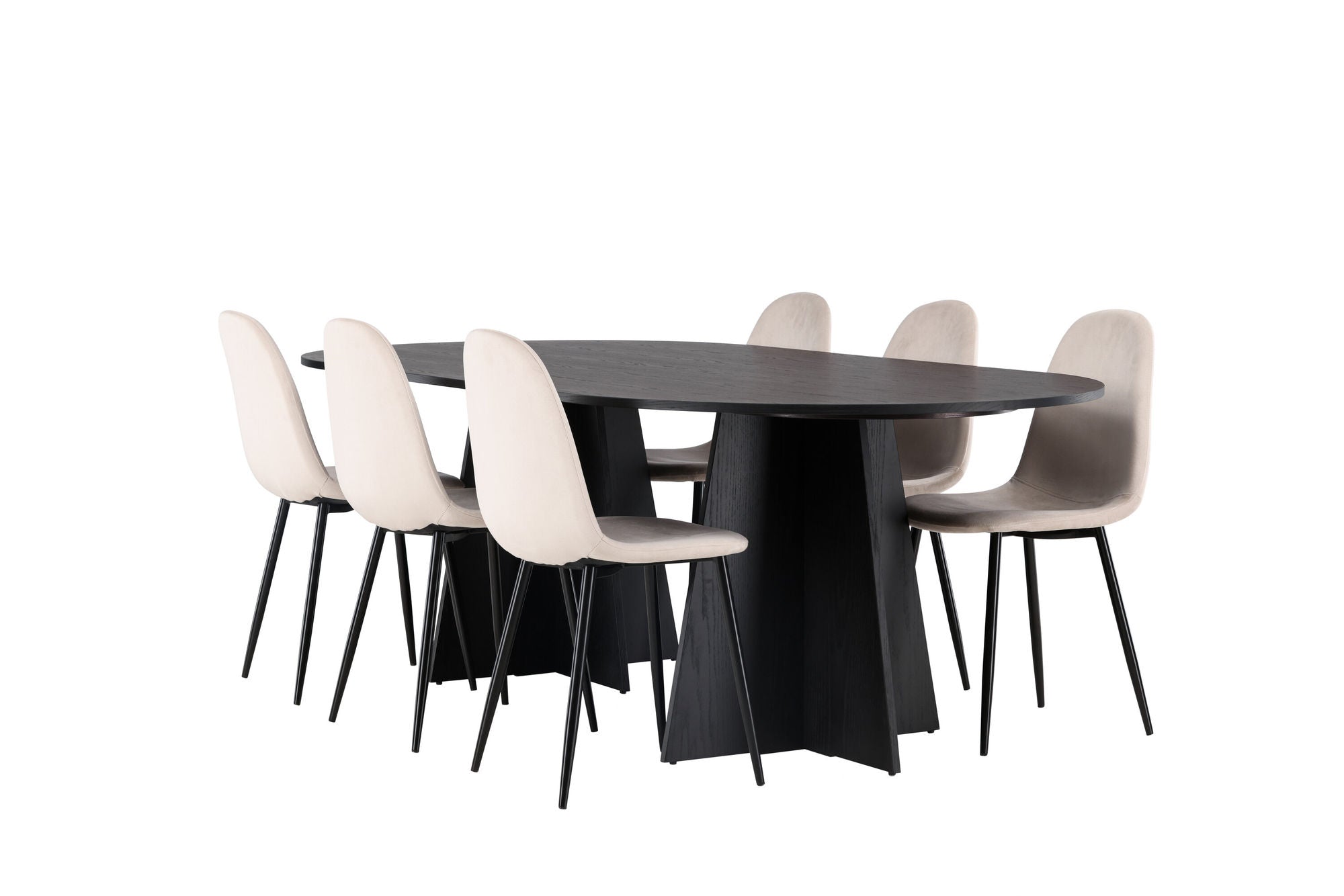 Venture Home Bootcut Oval spisebord - Black / Black Fanéer +Polar Spisebordsstol - Black legs / Beige Velvet _6