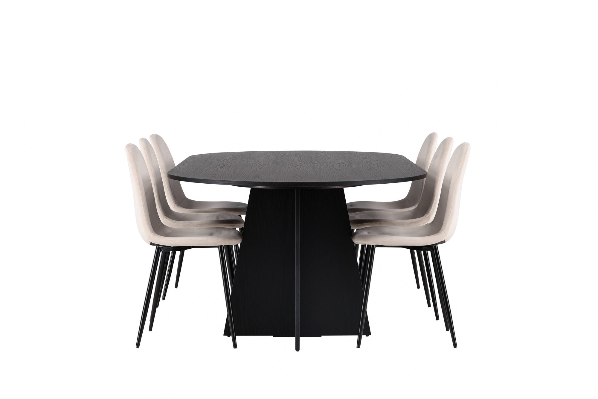 Venture Home Bootcut Oval spisebord - Black / Black Fanéer +Polar Spisebordsstol - Black legs / Beige Velvet _6