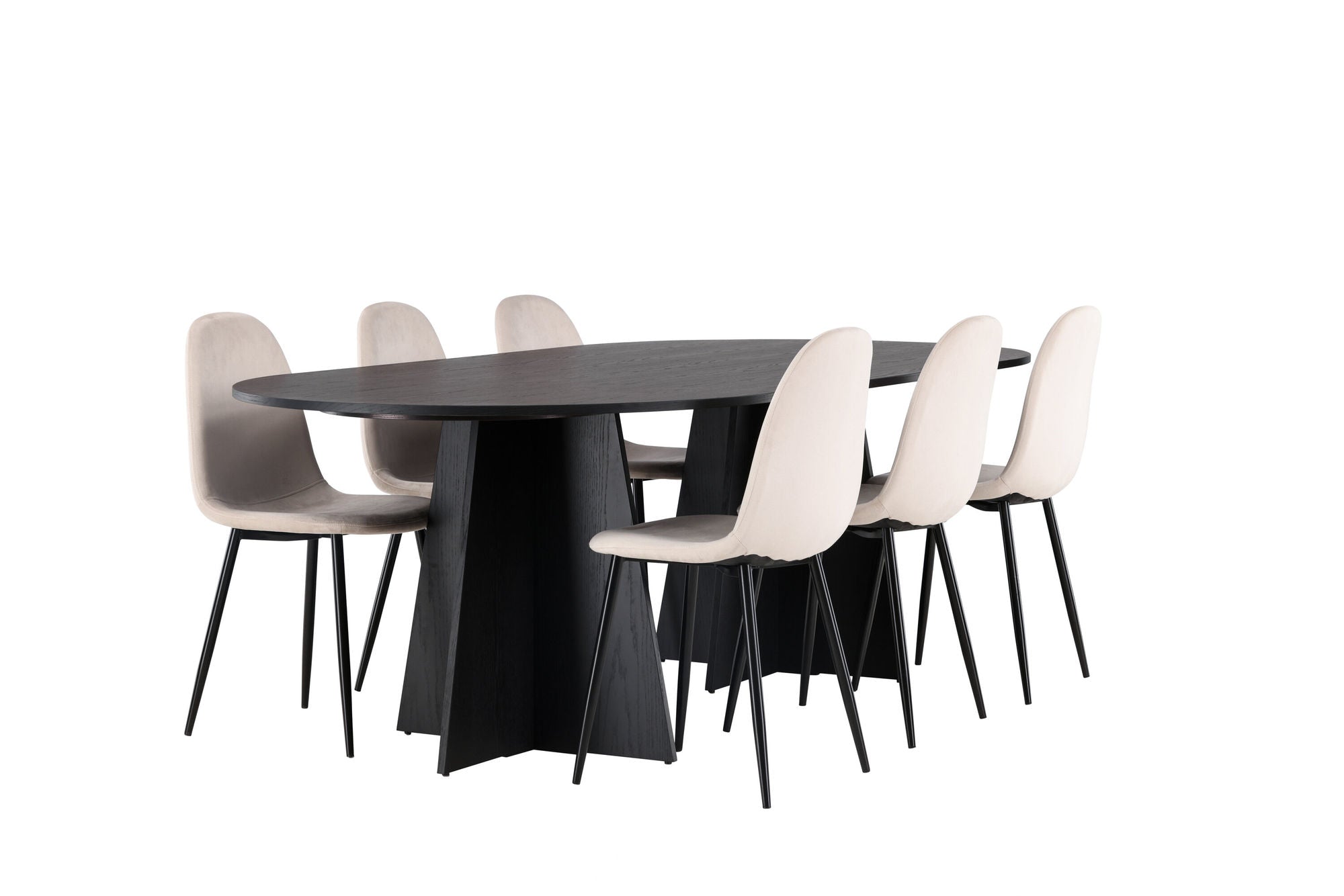Venture Home Bootcut Oval spisebord - Black / Black Fanéer +Polar Spisebordsstol - Black legs / Beige Velvet _6
