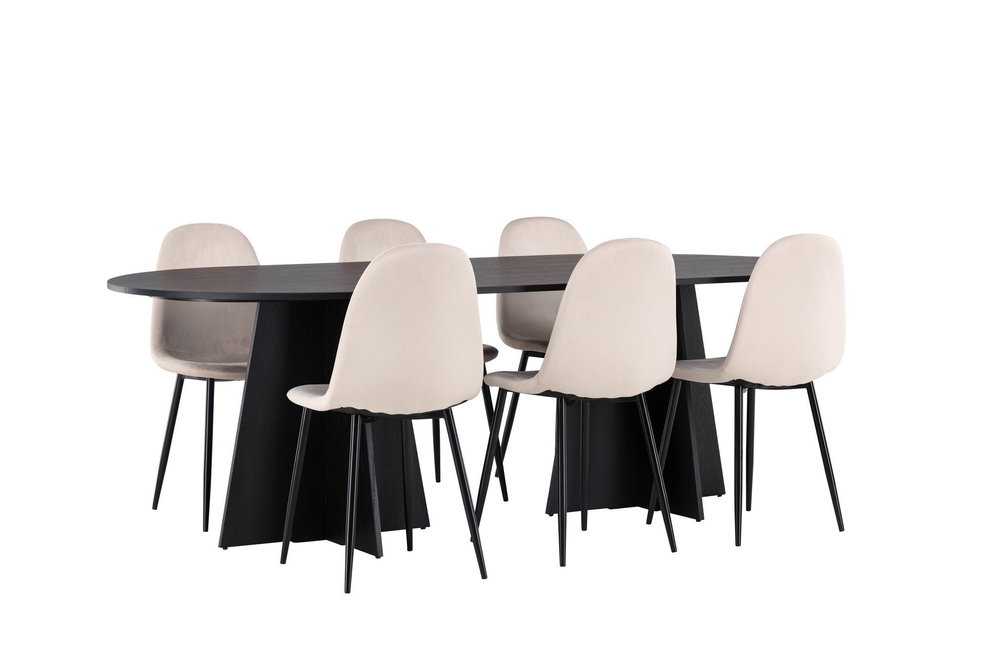 Venture Home Bootcut Oval spisebord - Black / Black Fanéer +Polar Spisebordsstol - Black legs / Beige Velvet _6