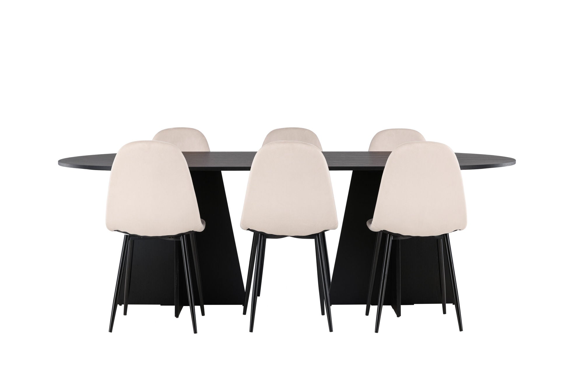 Venture Home Bootcut Oval spisebord - Black / Black Fanéer +Polar Spisebordsstol - Black legs / Beige Velvet _6
