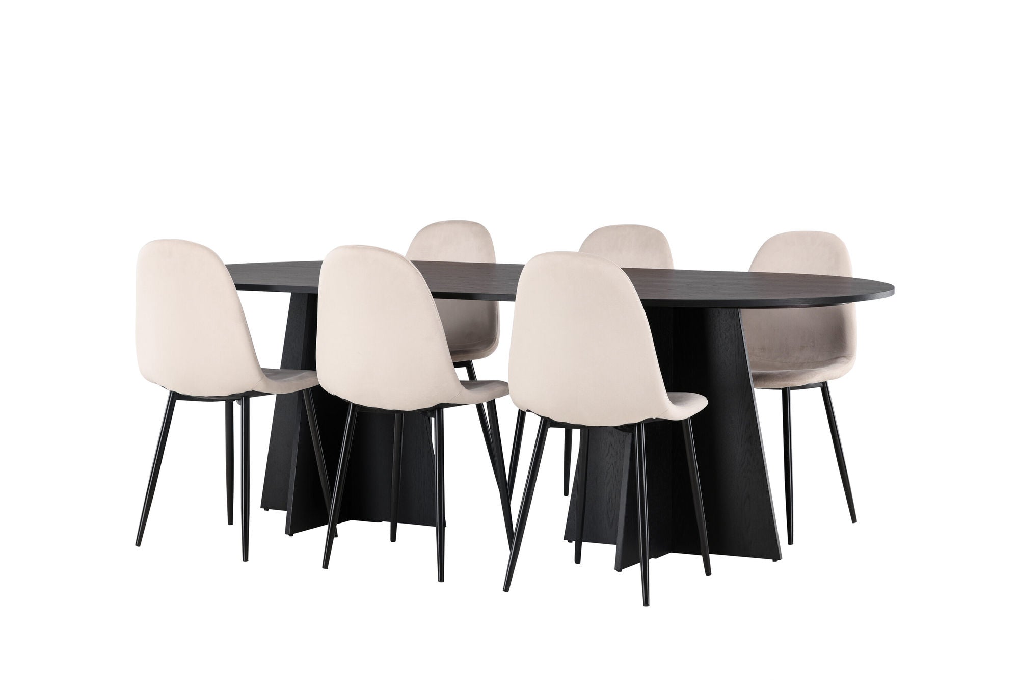 Venture Home Bootcut Oval spisebord - Black / Black Fanéer +Polar Spisebordsstol - Black legs / Beige Velvet _6