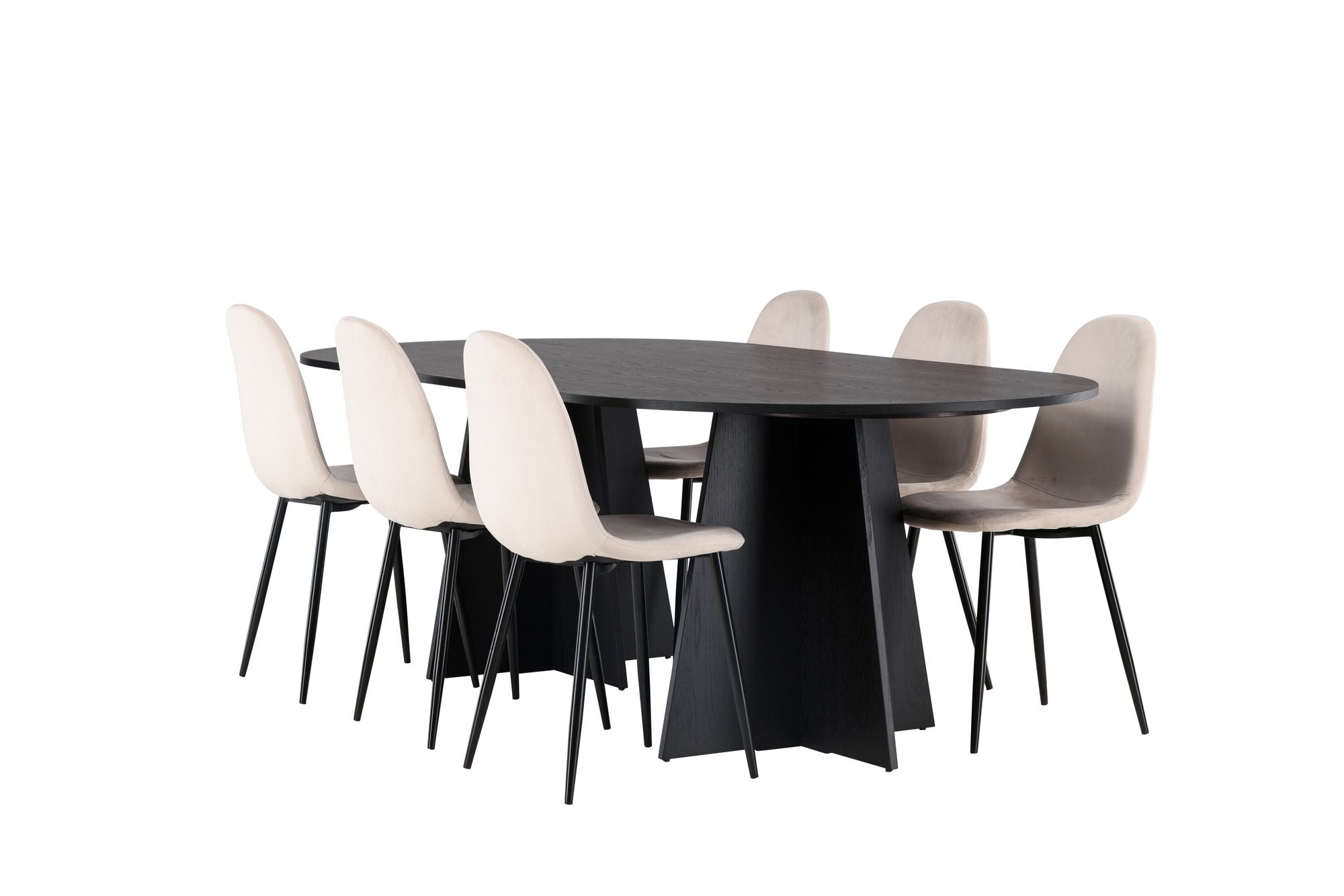 Venture Home Bootcut Oval spisebord - Black / Black Fanéer +Polar Spisebordsstol - Black legs / Beige Velvet _6