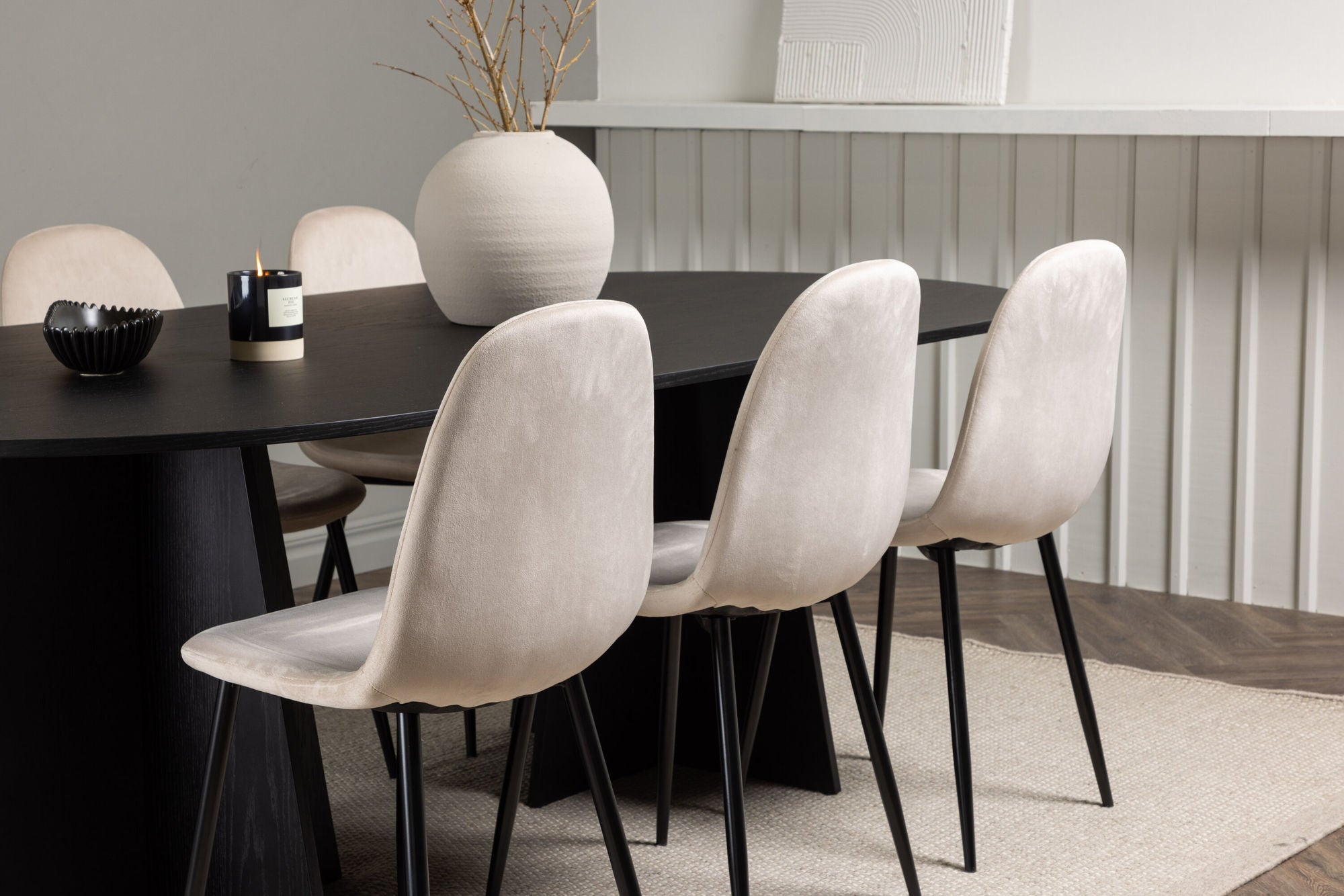 Venture Home Bootcut Oval spisebord - Black / Black Fanéer +Polar Spisebordsstol - Black legs / Beige Velvet _6