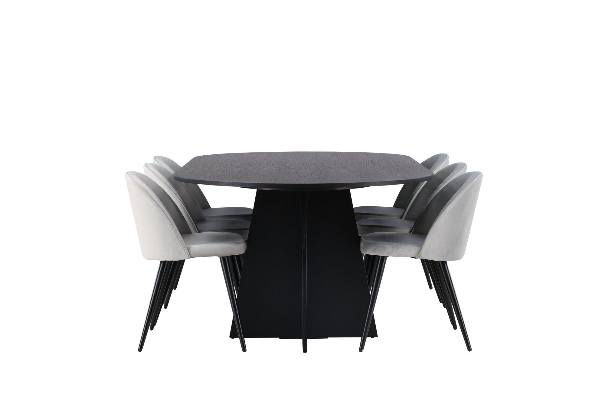 Venture Home Bootcut Oval spisebord - Black / Black Fanéer +Velvet Spisebordsstol - Light Grey / Black _6