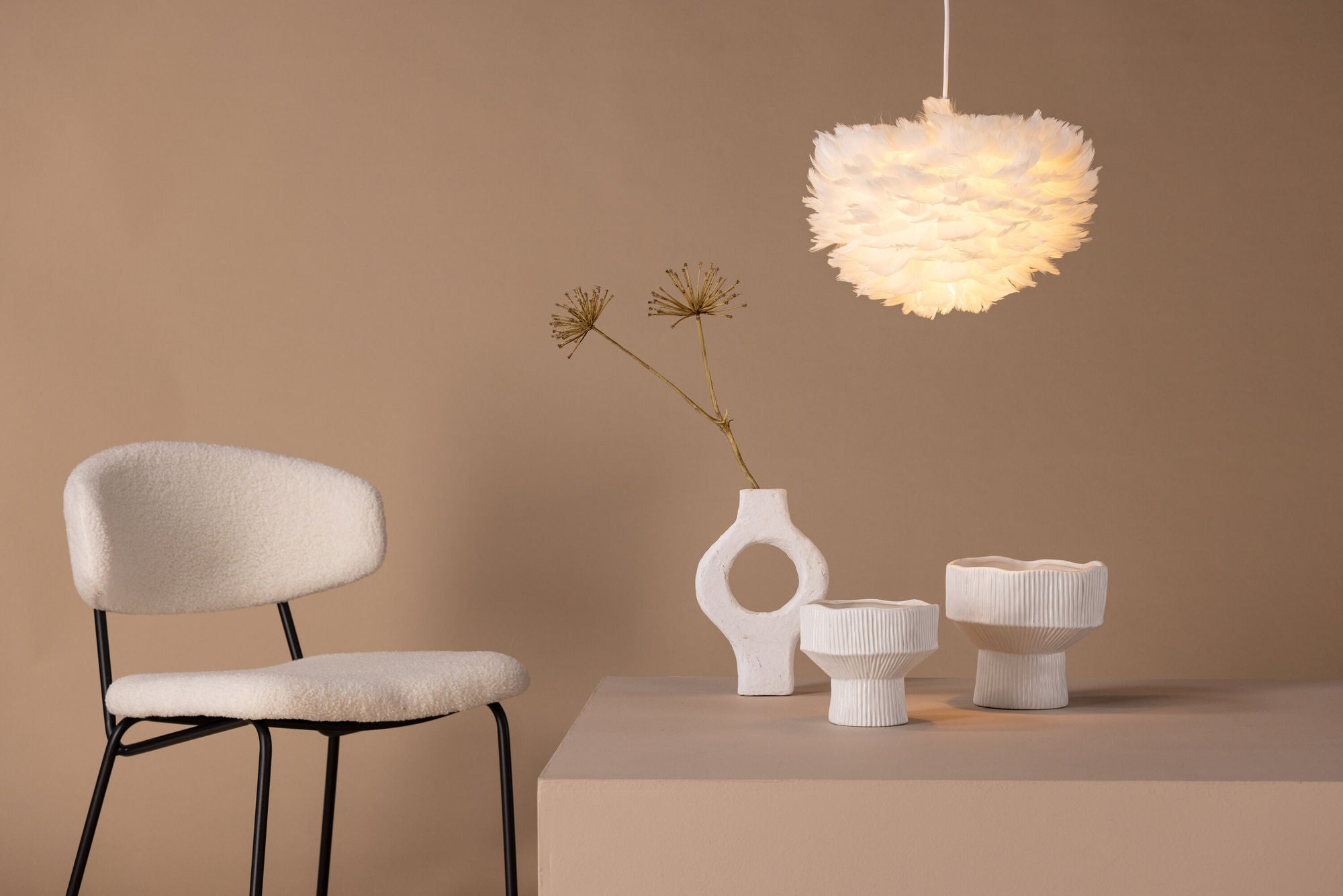 Venture Home Nicola - Small Pendant lampe - White / White artificial feather