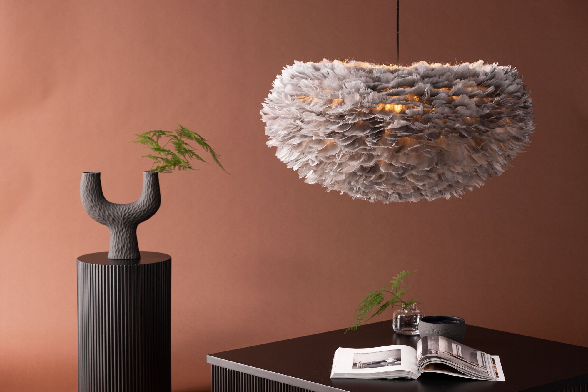 Venture Home Nicola - X-Large Pendant lampe - Black / Grey artificial feather