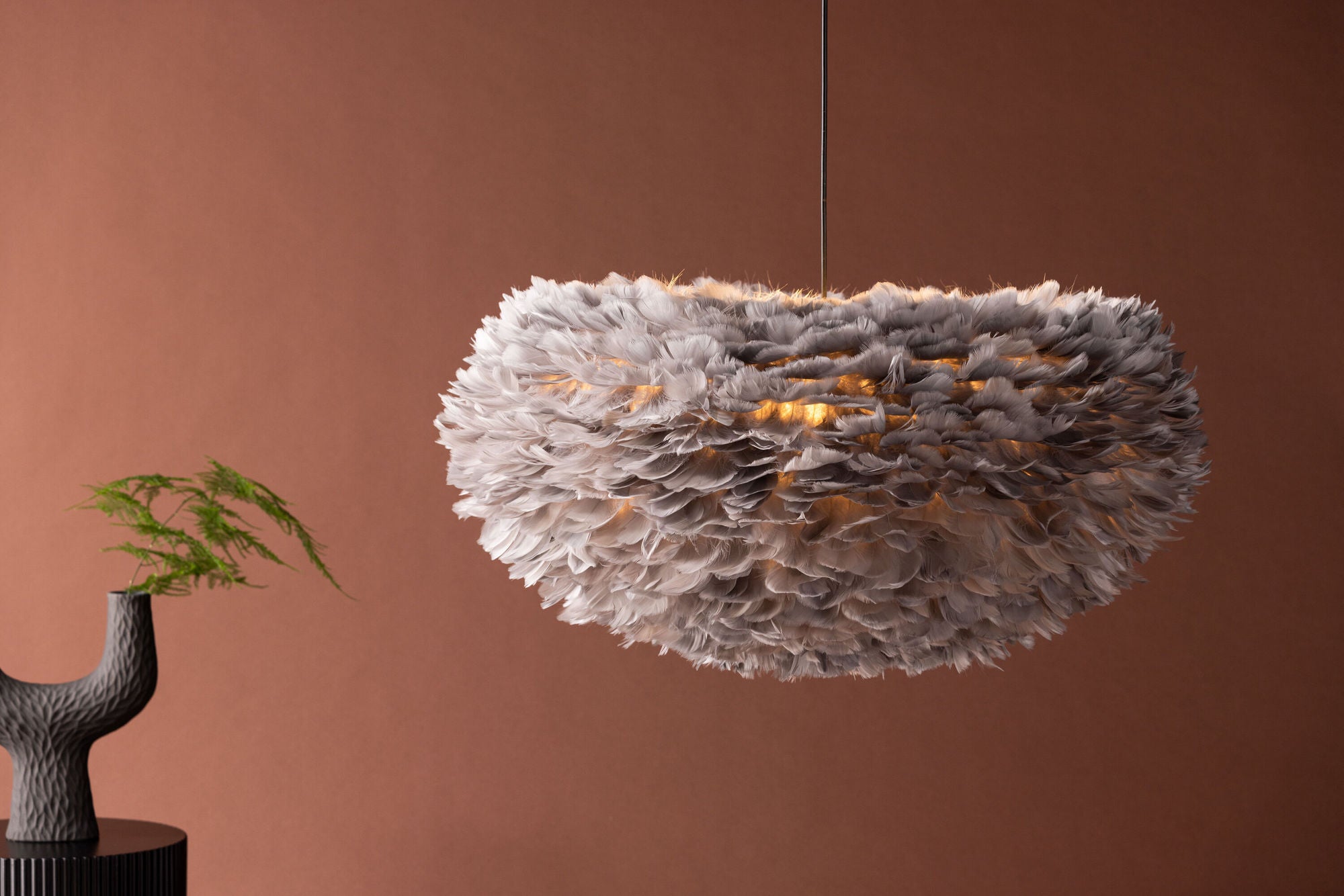 Venture Home Nicola - X-Large Pendant lampe - Black / Grey artificial feather