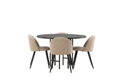 Venture Home Copenhagen spisebord - Black / Black Veneer +Velvet Stitches stol - Black / Beige Fabric (Polyester linen ) _4