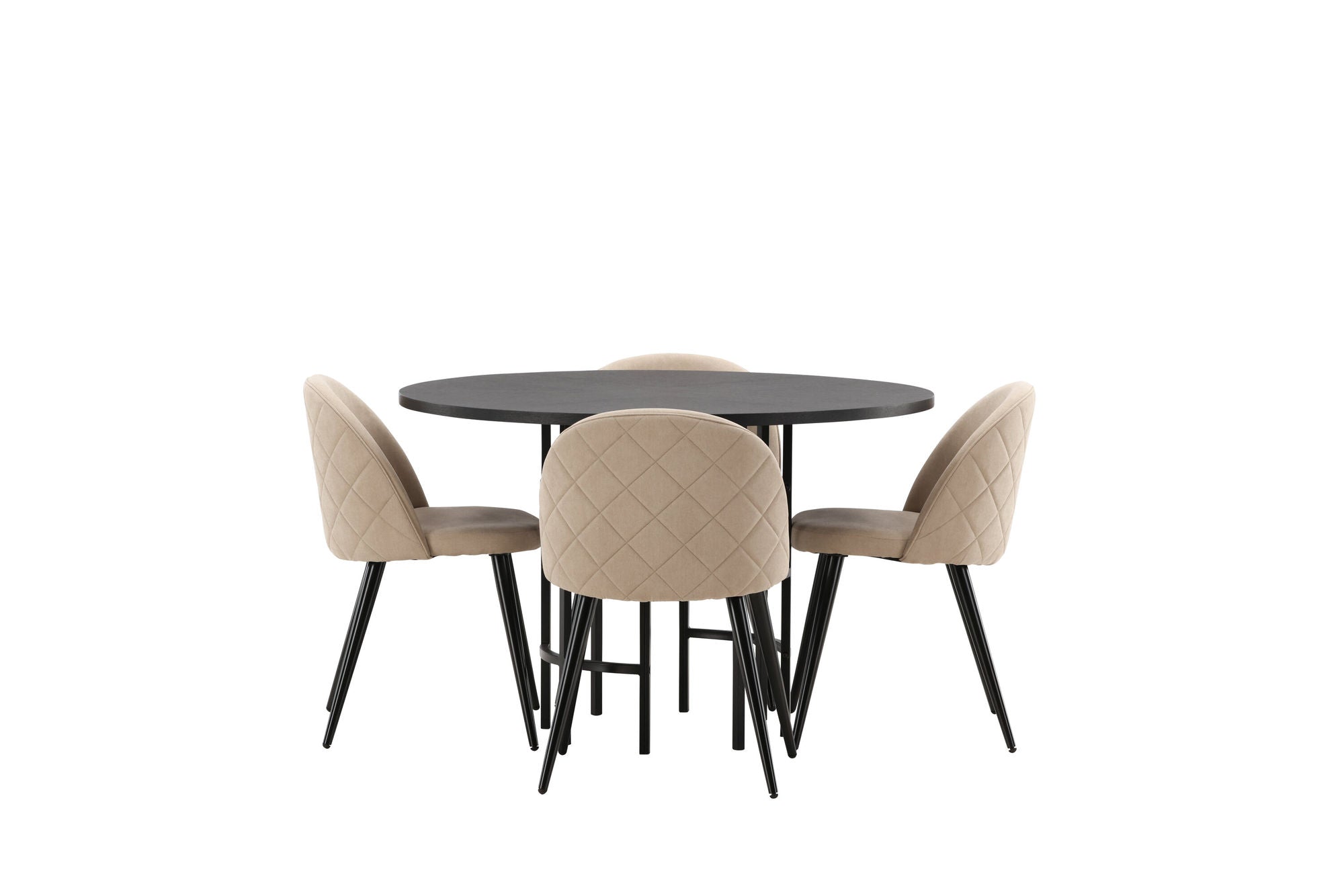Venture Home Copenhagen spisebord - Black / Black Veneer +Velvet Stitches stol - Black / Beige Fabric (Polyester linen ) _4