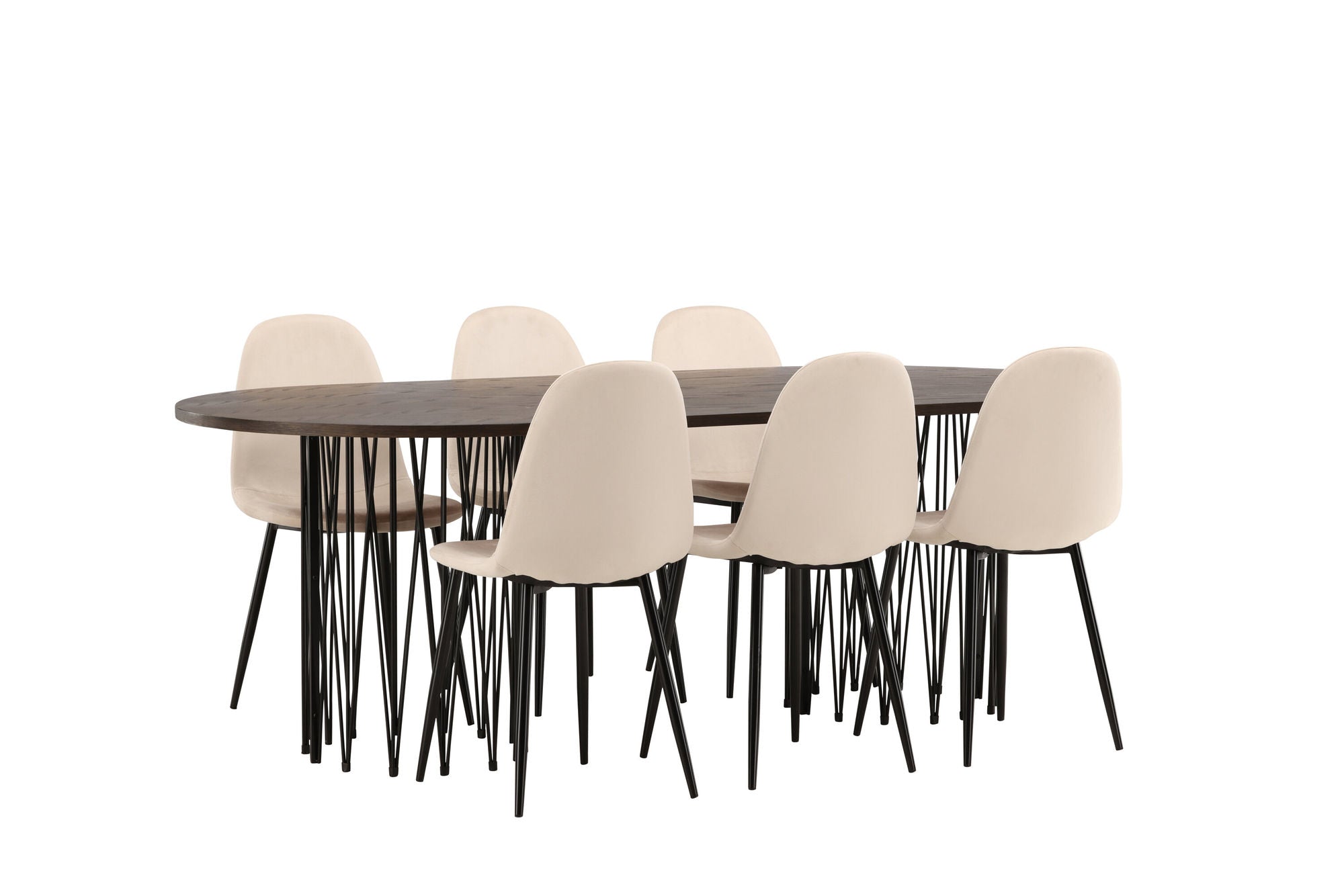 Venture Home Stone oval spisebord - Black / Mocca Veneer +Polar Spisebordsstol - Black legs / Beige Velvet _6
