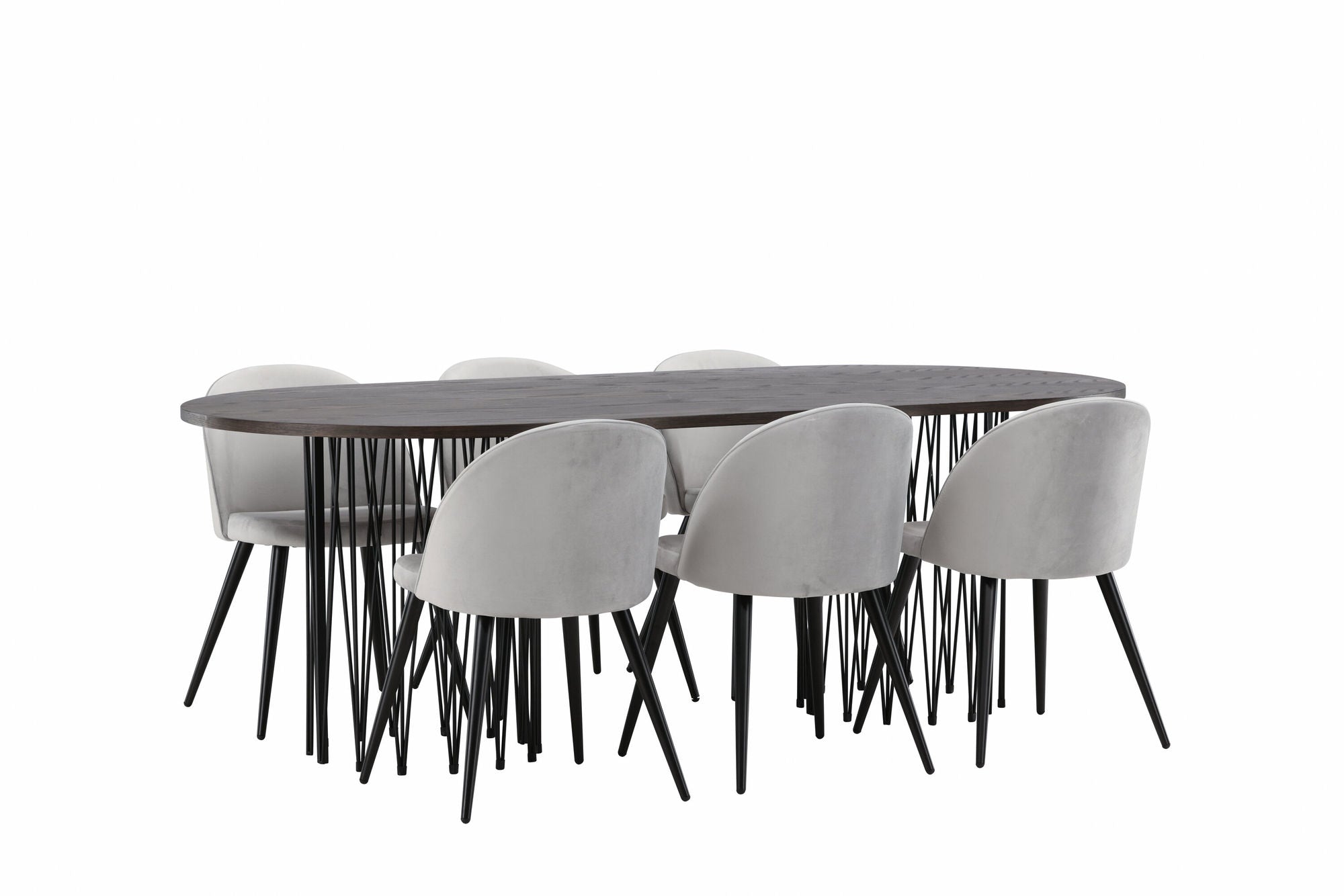 Venture Home Stone oval spisebord - Black / Mocca Veneer +Velvet Spisebordsstol - Light Grey / Black _6