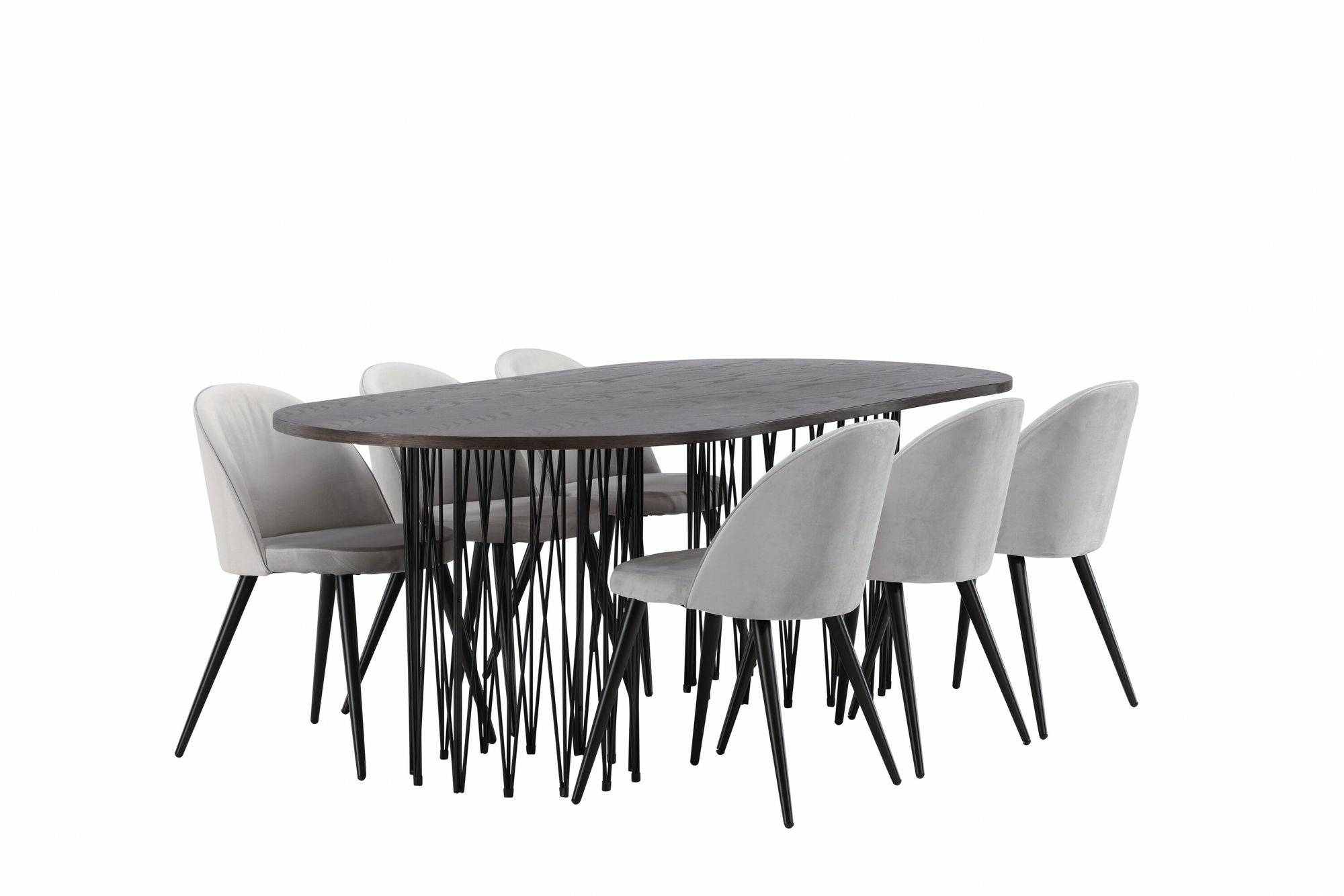 Venture Home Stone oval spisebord - Black / Mocca Veneer +Velvet Spisebordsstol - Light Grey / Black _6