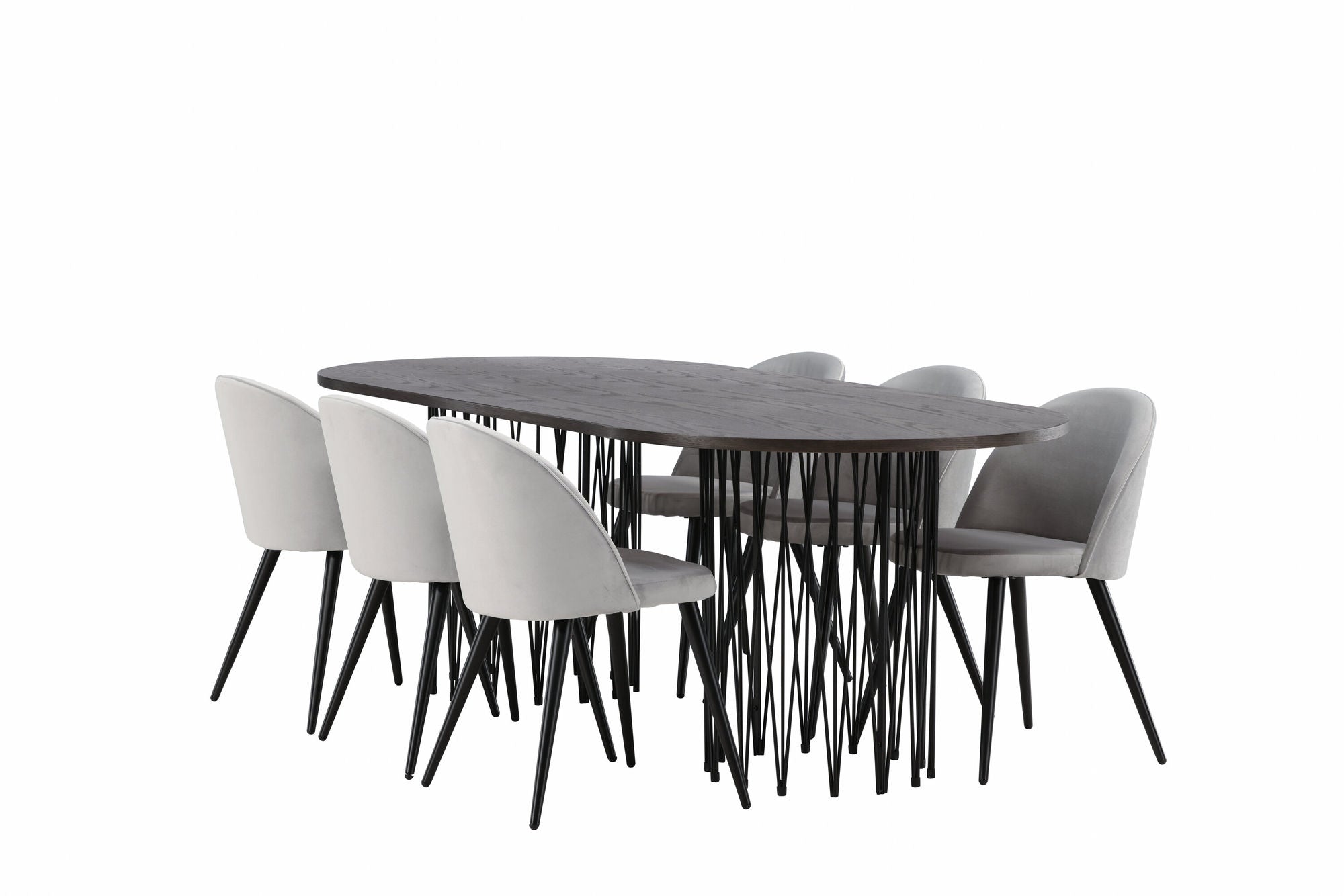 Venture Home Stone oval spisebord - Black / Mocca Veneer +Velvet Spisebordsstol - Light Grey / Black _6