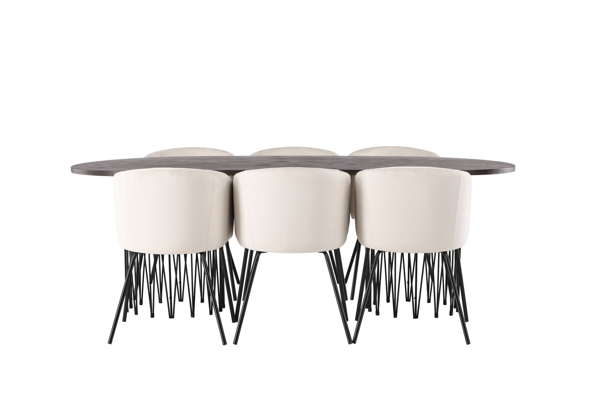 Venture Home Stone oval spisebord - Black / Mocca Veneer +Berit stol - Black / Beige Velvet _6