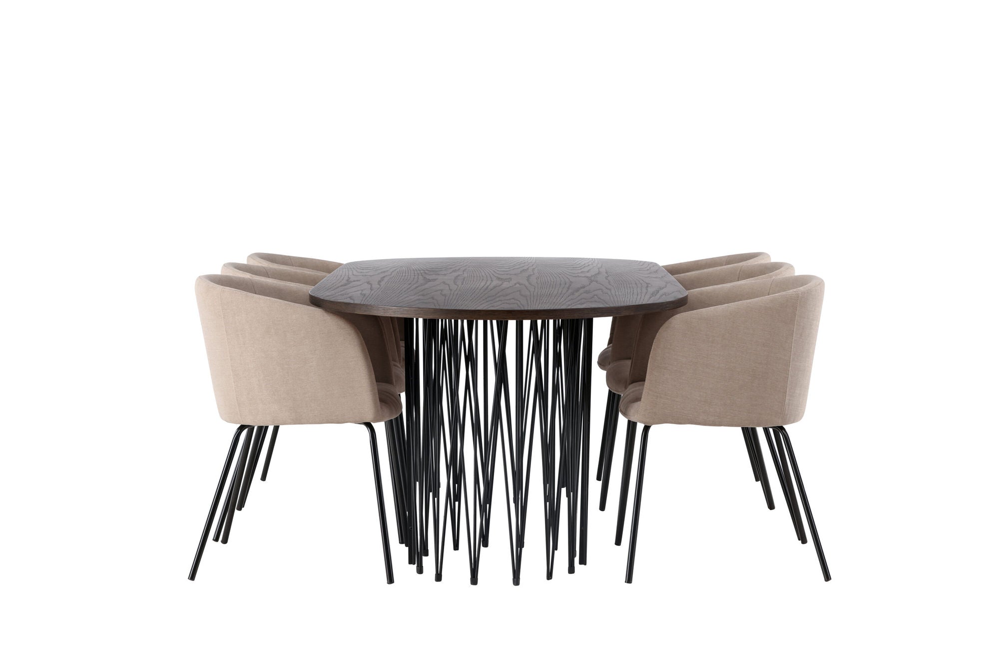 Venture Home Stone oval spisebord - Black / Mocca Veneer +Berit stol - Black / Beige Fabric (Polyester linen ) _6