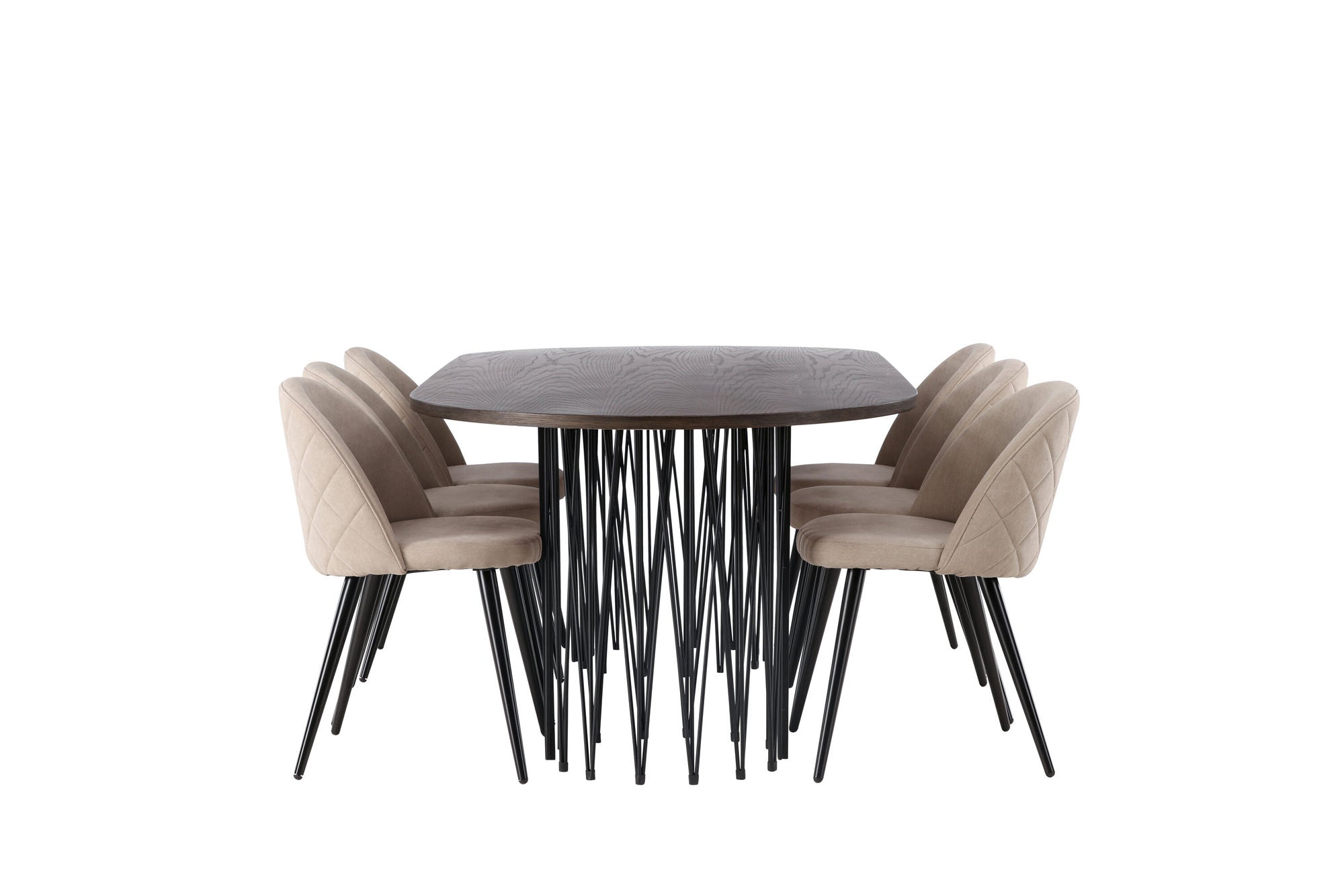 Venture Home Stone oval spisebord - Black / Mocca Veneer +Velvet Stitches stol - Black / Beige Fabric (Polyester linen ) _6