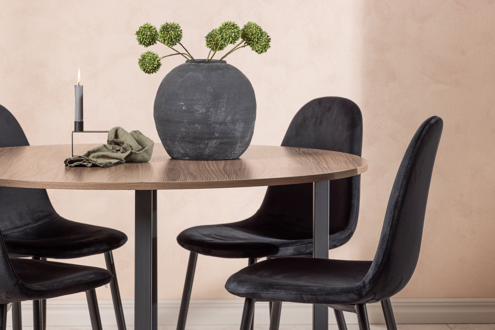 Venture Home Durango spisebord - Black / Walnut MDF +Polar Spisebordsstol - Black legs / Black Velvet _4