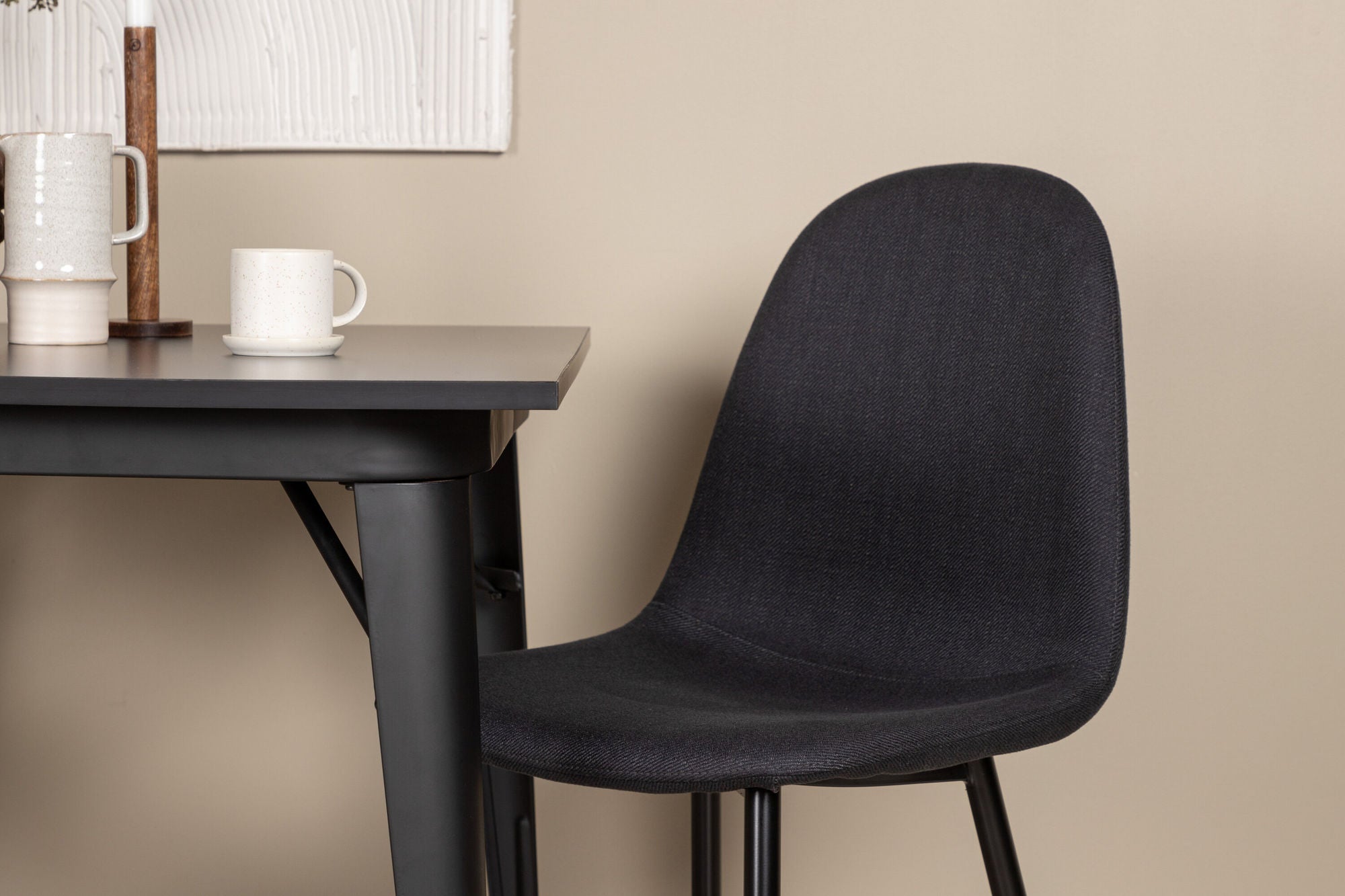 Venture Home Tempe spisebord - Black / Black MDF +Polar Spisebordsstol - Black Legs - Black Fabric _2