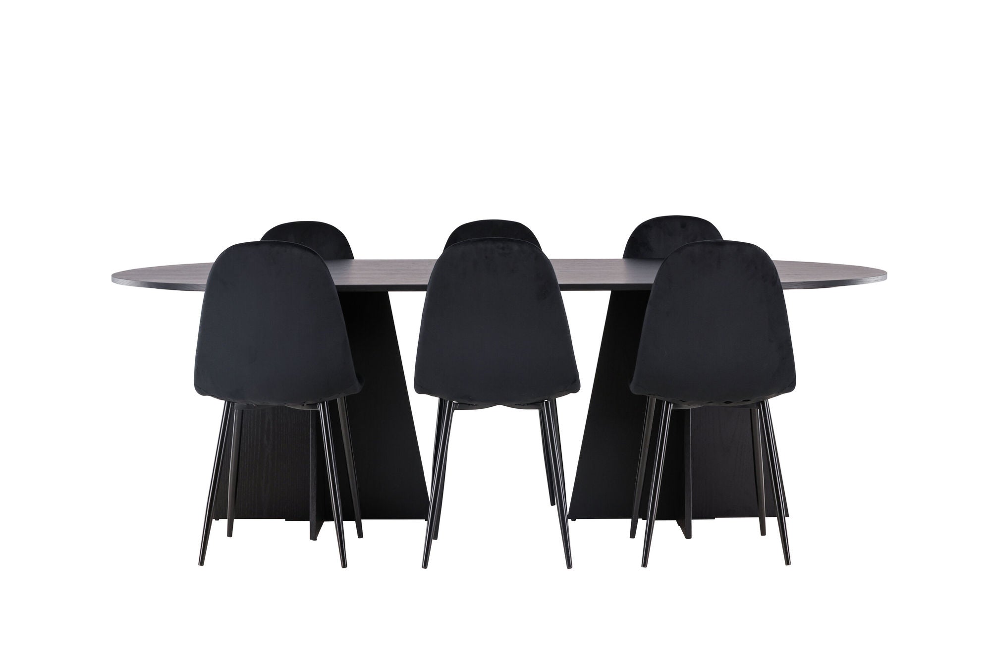 Venture Home Bootcut Oval spisebord - Black / Black Fanéer +Polar Spisebordsstol - Black legs / Black Velvet _6