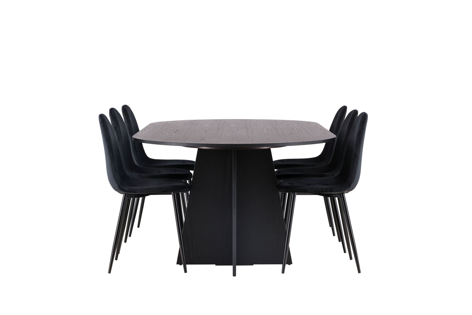 Venture Home Bootcut Oval spisebord - Black / Black Fanéer +Polar Spisebordsstol - Black legs / Black Velvet _6