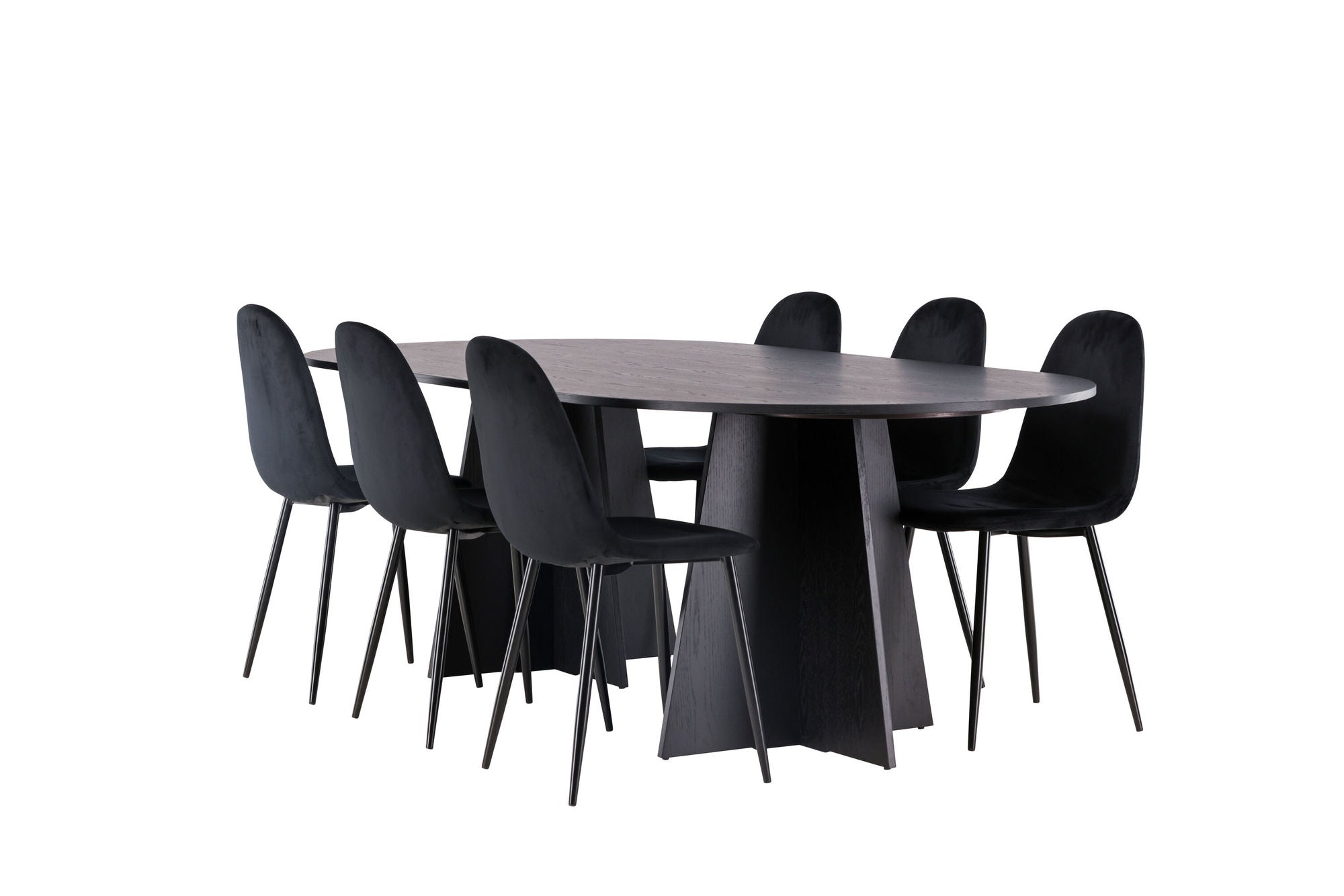 Venture Home Bootcut Oval spisebord - Black / Black Fanéer +Polar Spisebordsstol - Black legs / Black Velvet _6