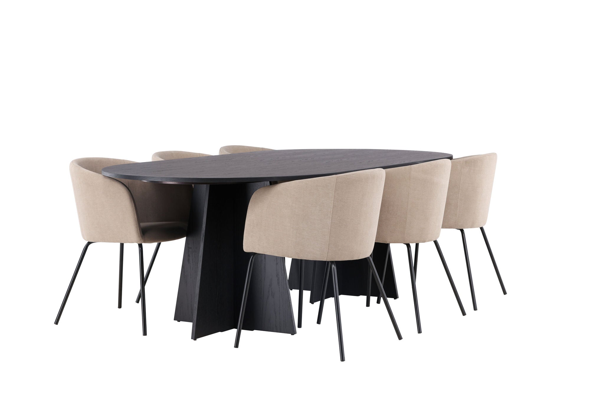 Venture Home Bootcut Oval spisebord - Black / Black Fanéer +Berit stol - Black / Beige Fabric (Polyester linen ) _6