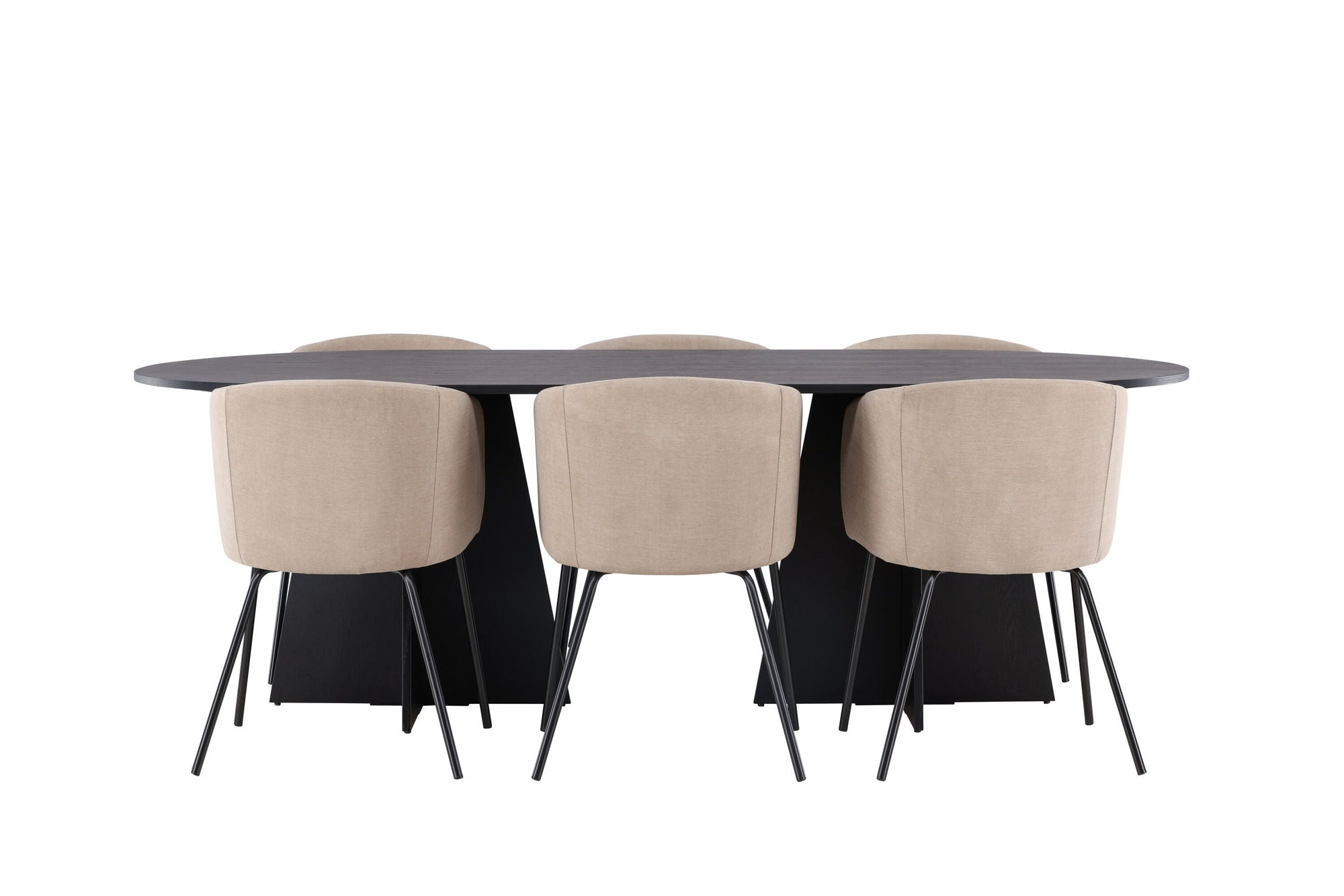 Venture Home Bootcut Oval spisebord - Black / Black Fanéer +Berit stol - Black / Beige Fabric (Polyester linen ) _6