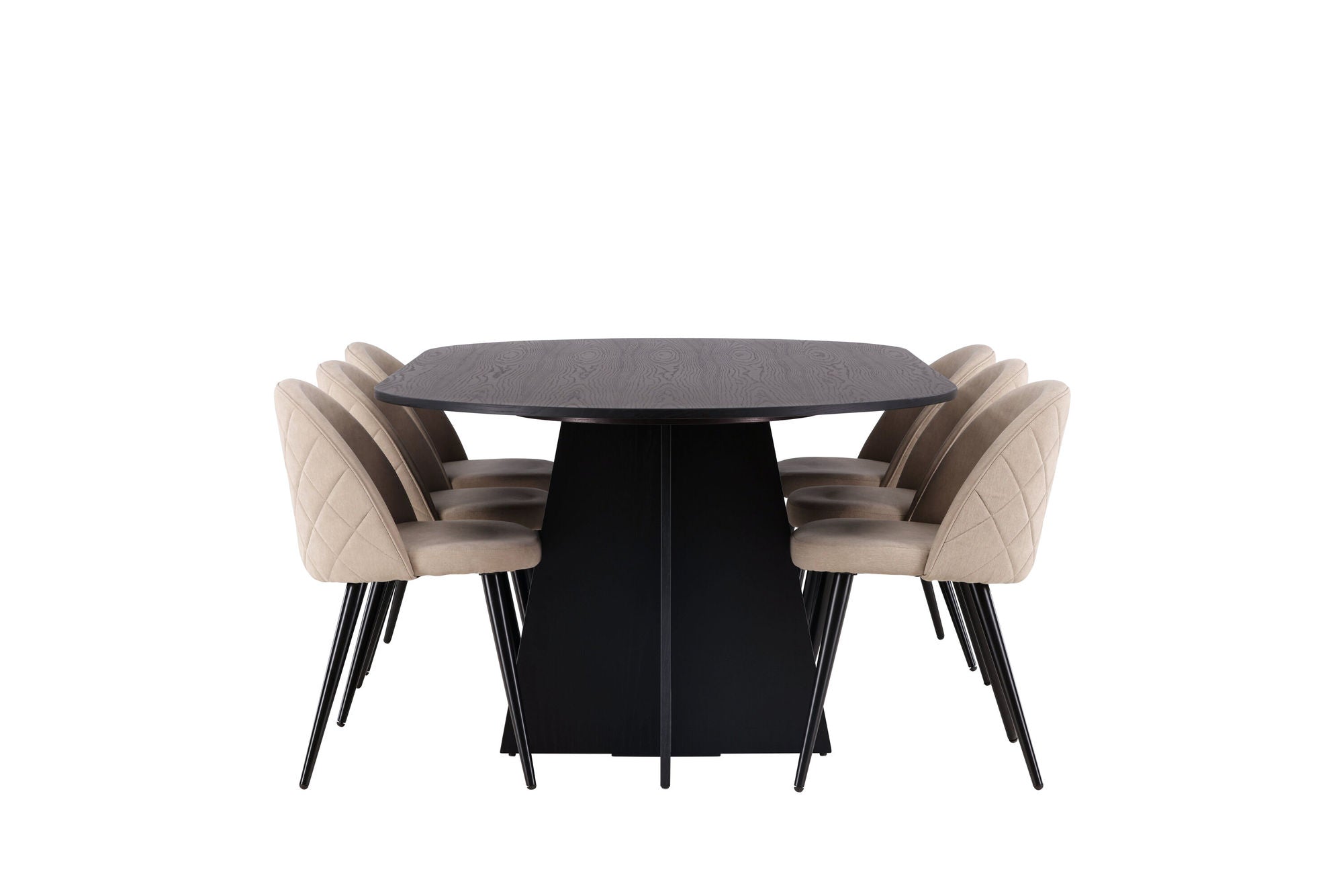 Venture Home Bootcut Oval spisebord - Black / Black Fanéer +Velvet Stitches stol - Black / Beige Fabric (Polyester linen ) _6