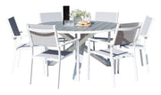 Venture Home Parma spisebord ø140 - White Alu / Grey Aintwood+Copacabana Arm stol (stacka