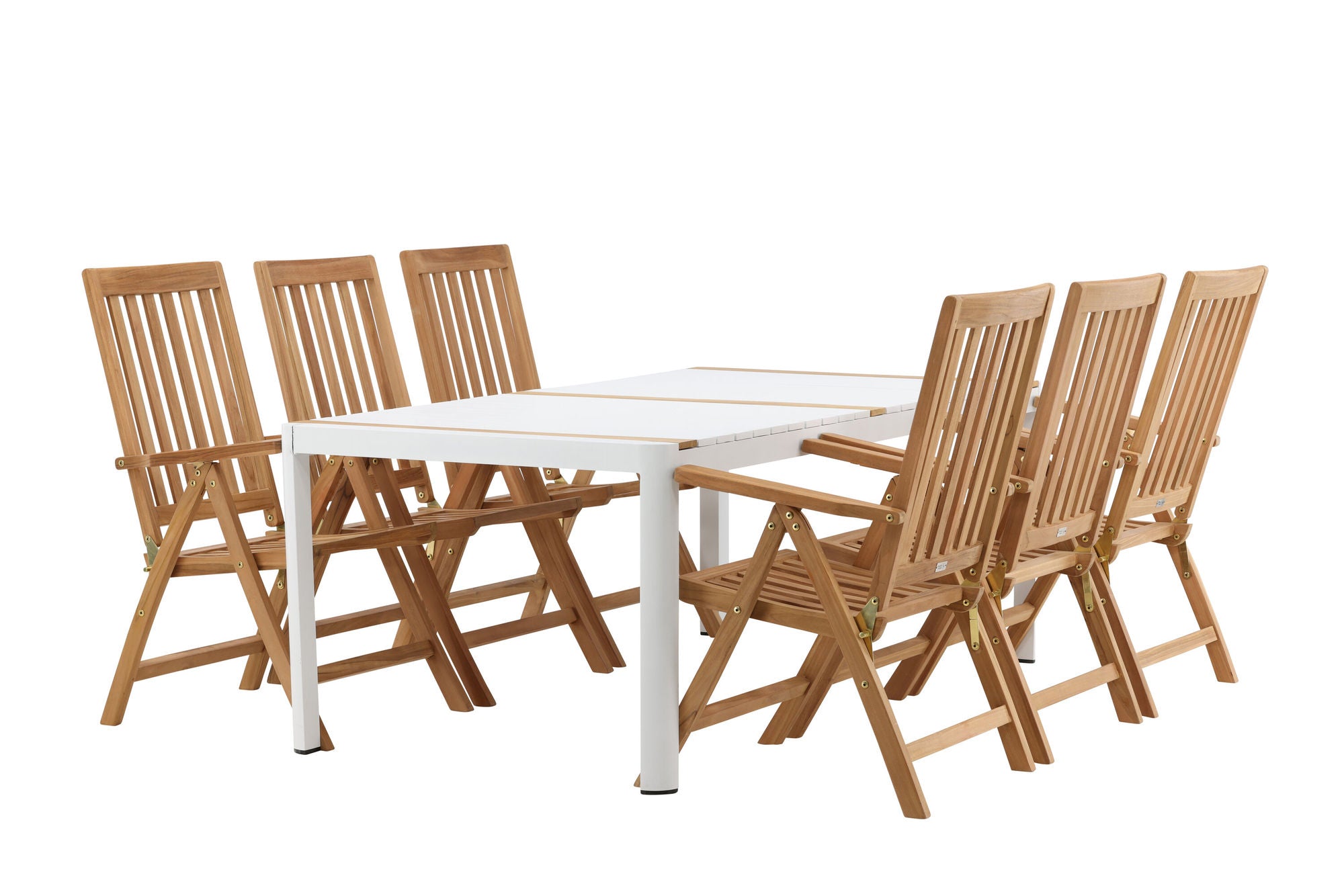Venture Home Togo - spisebord- White / Teak - Allu / Teak - 200*100 _1+ Kenya 5-position Folding stol - Teak _6