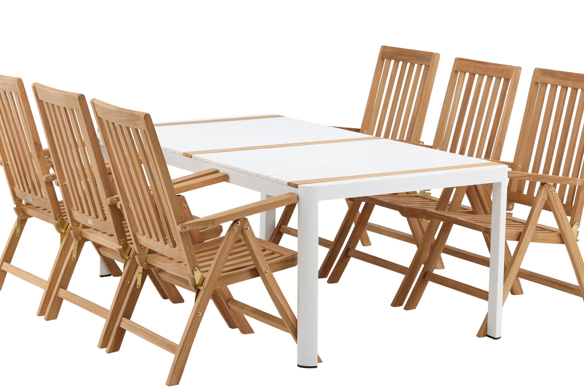 Venture Home Togo - spisebord- White / Teak - Allu / Teak - 200*100 _1+ Kenya 5-position Folding stol - Teak _6
