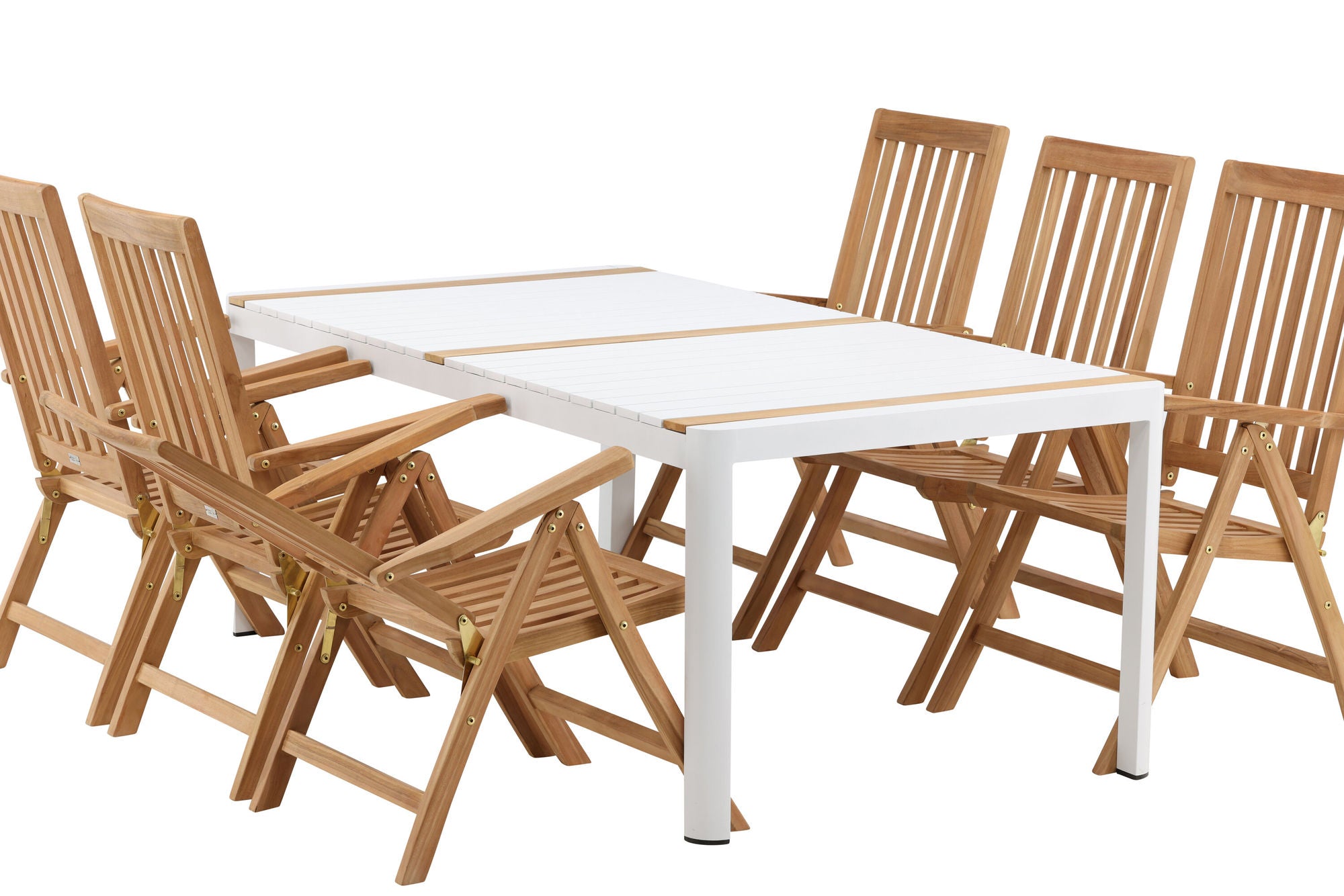 Venture Home Togo - spisebord- White / Teak - Allu / Teak - 200*100 _1+ Kenya 5-position Folding stol - Teak _6