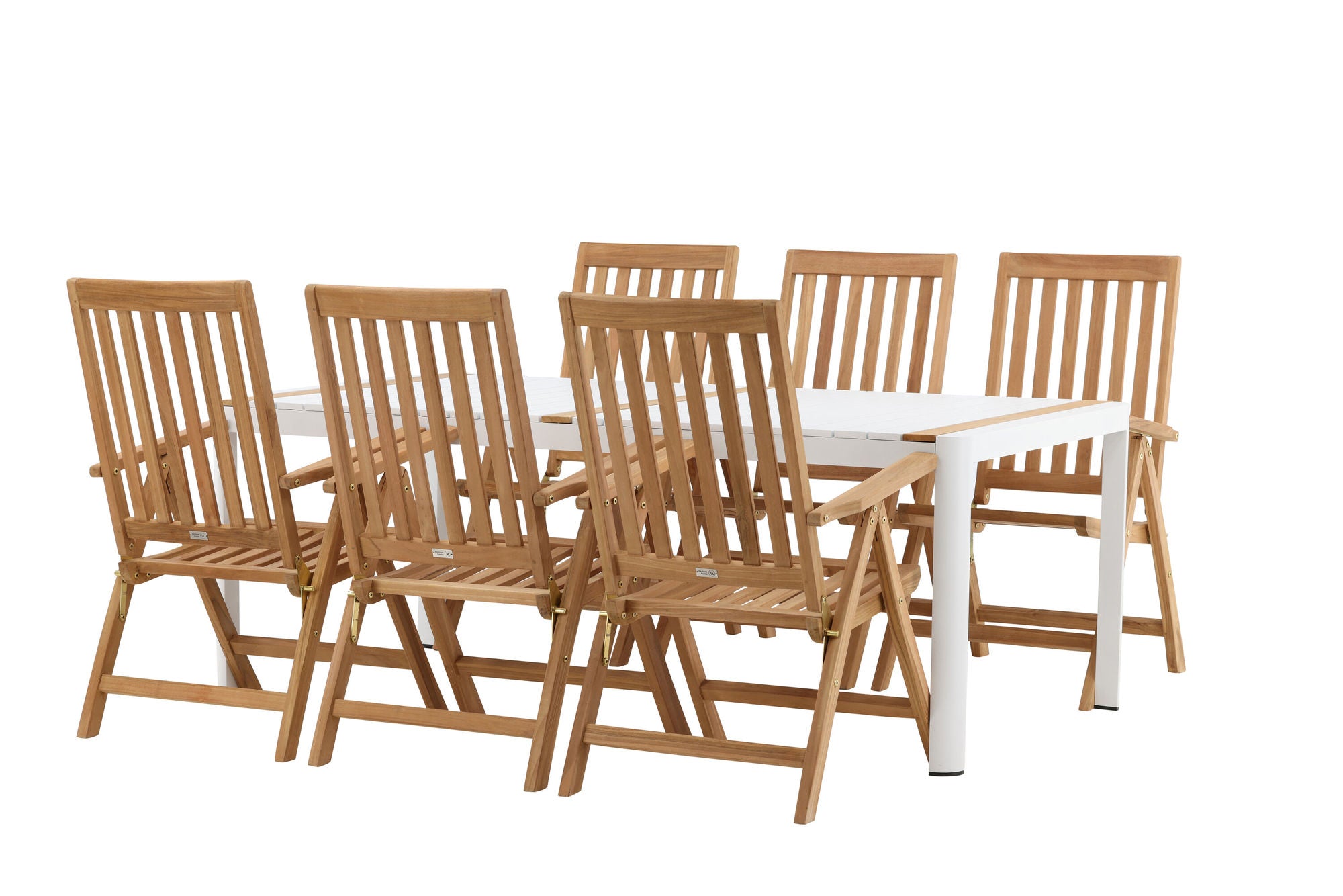 Venture Home Togo - spisebord- White / Teak - Allu / Teak - 200*100 _1+ Kenya 5-position Folding stol - Teak _6
