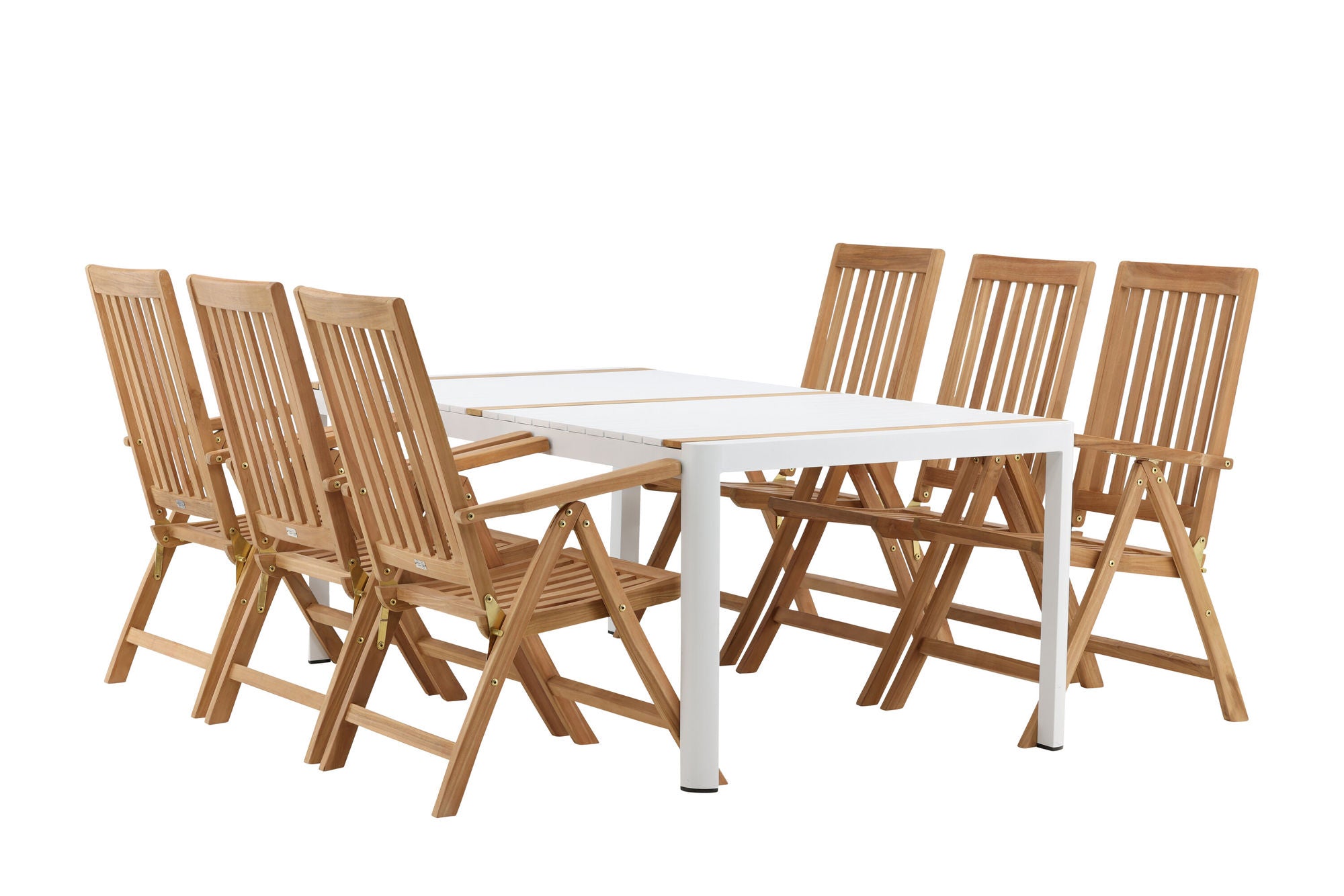 Venture Home Togo - spisebord- White / Teak - Allu / Teak - 200*100 _1+ Kenya 5-position Folding stol - Teak _6