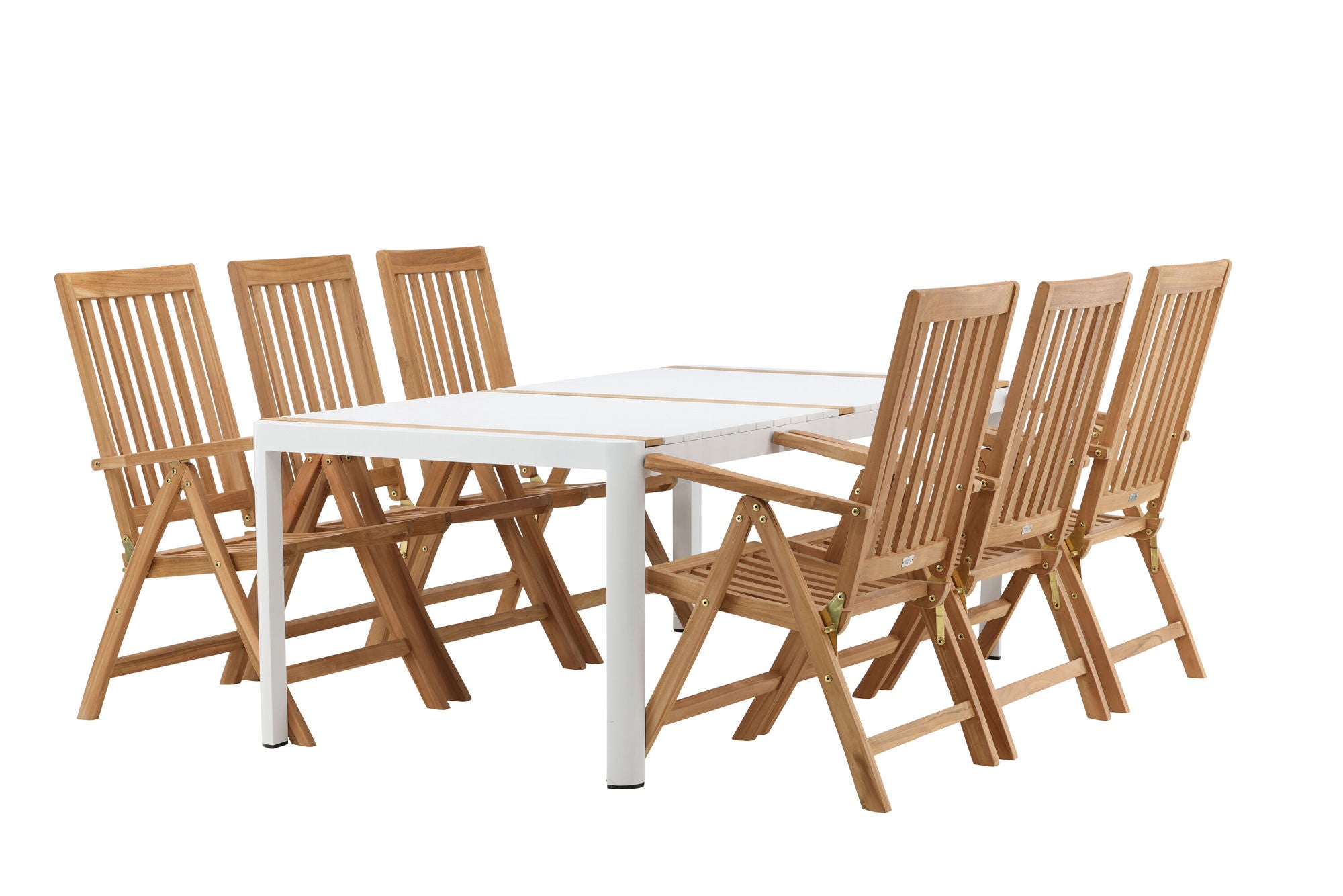 Venture Home Togo - spisebord- White / Teak - Allu / Teak - 200*100 _1+ Kenya 5-position Folding stol - Teak _6