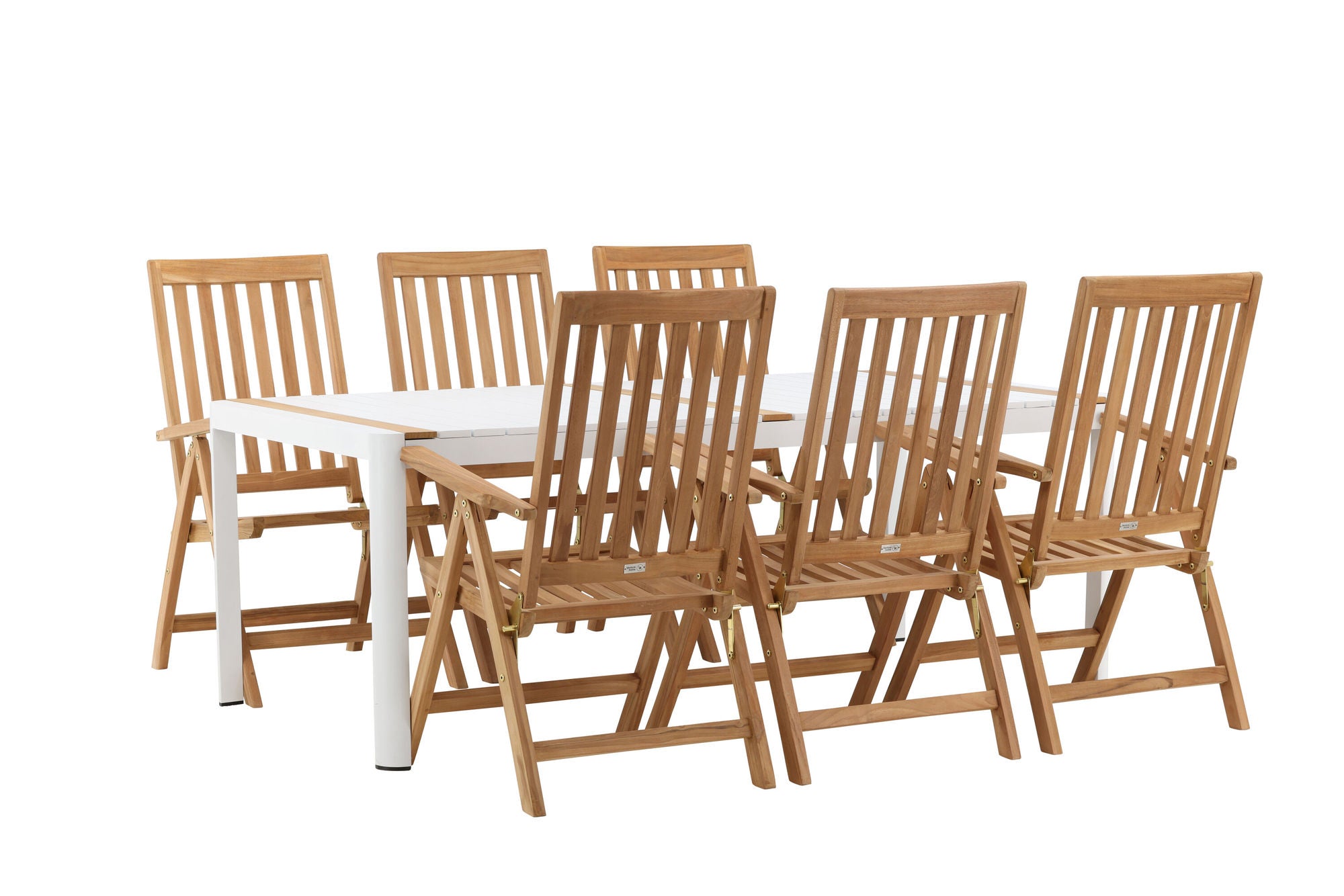 Venture Home Togo - spisebord- White / Teak - Allu / Teak - 200*100 _1+ Kenya 5-position Folding stol - Teak _6