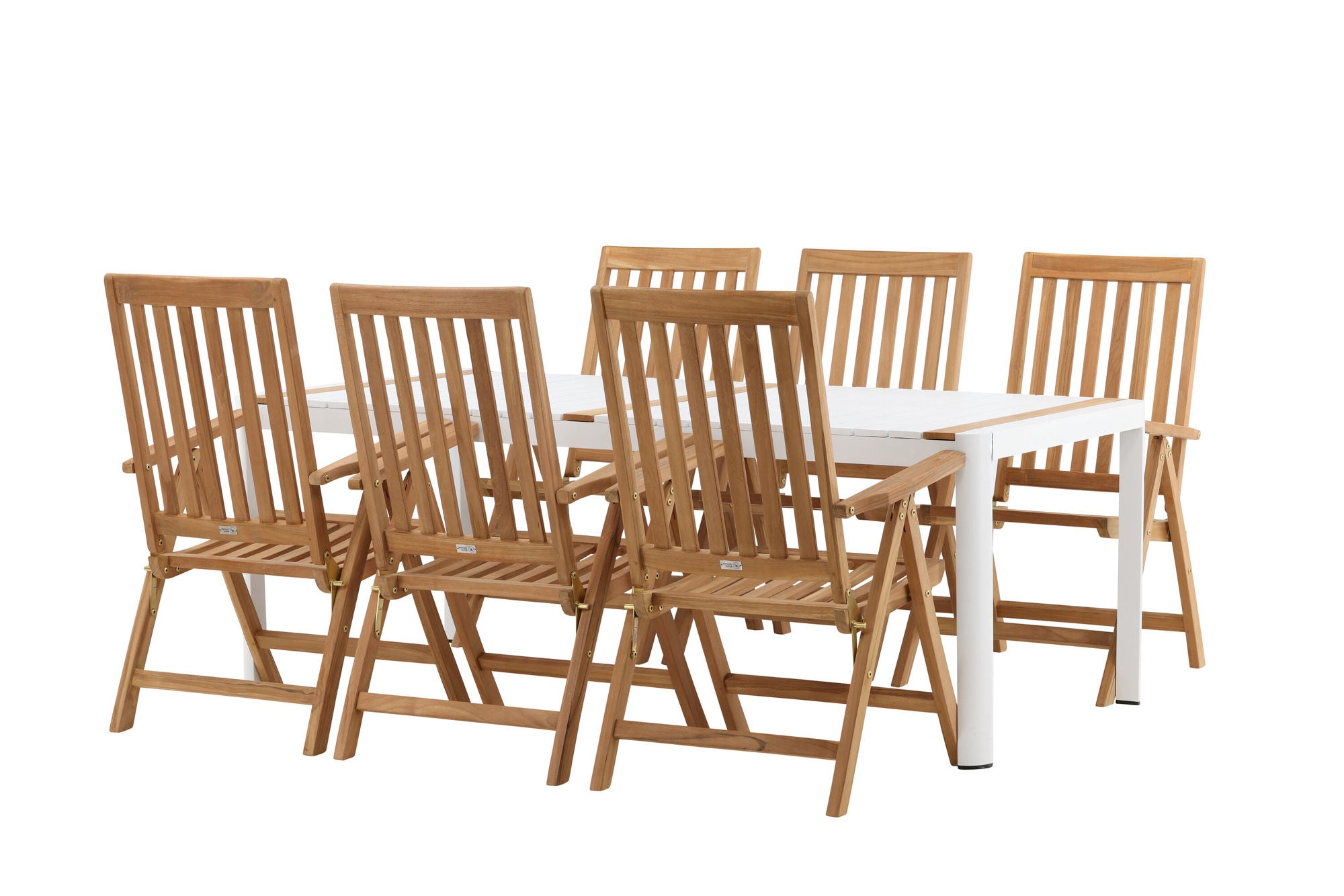 Venture Home Togo - spisebord- White / Teak - Allu / Teak - 200*100 _1+ Kenya 5-position Folding stol - Teak _6