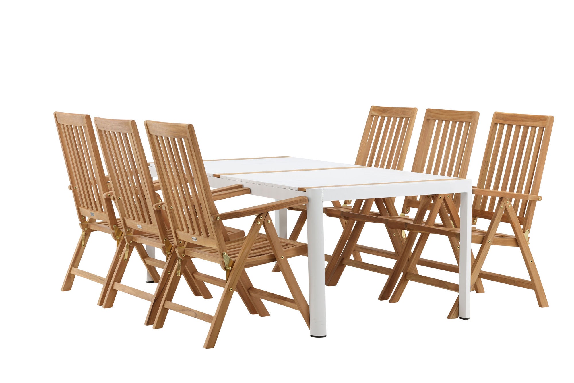 Venture Home Togo - spisebord- White / Teak - Allu / Teak - 200*100 _1+ Kenya 5-position Folding stol - Teak _6