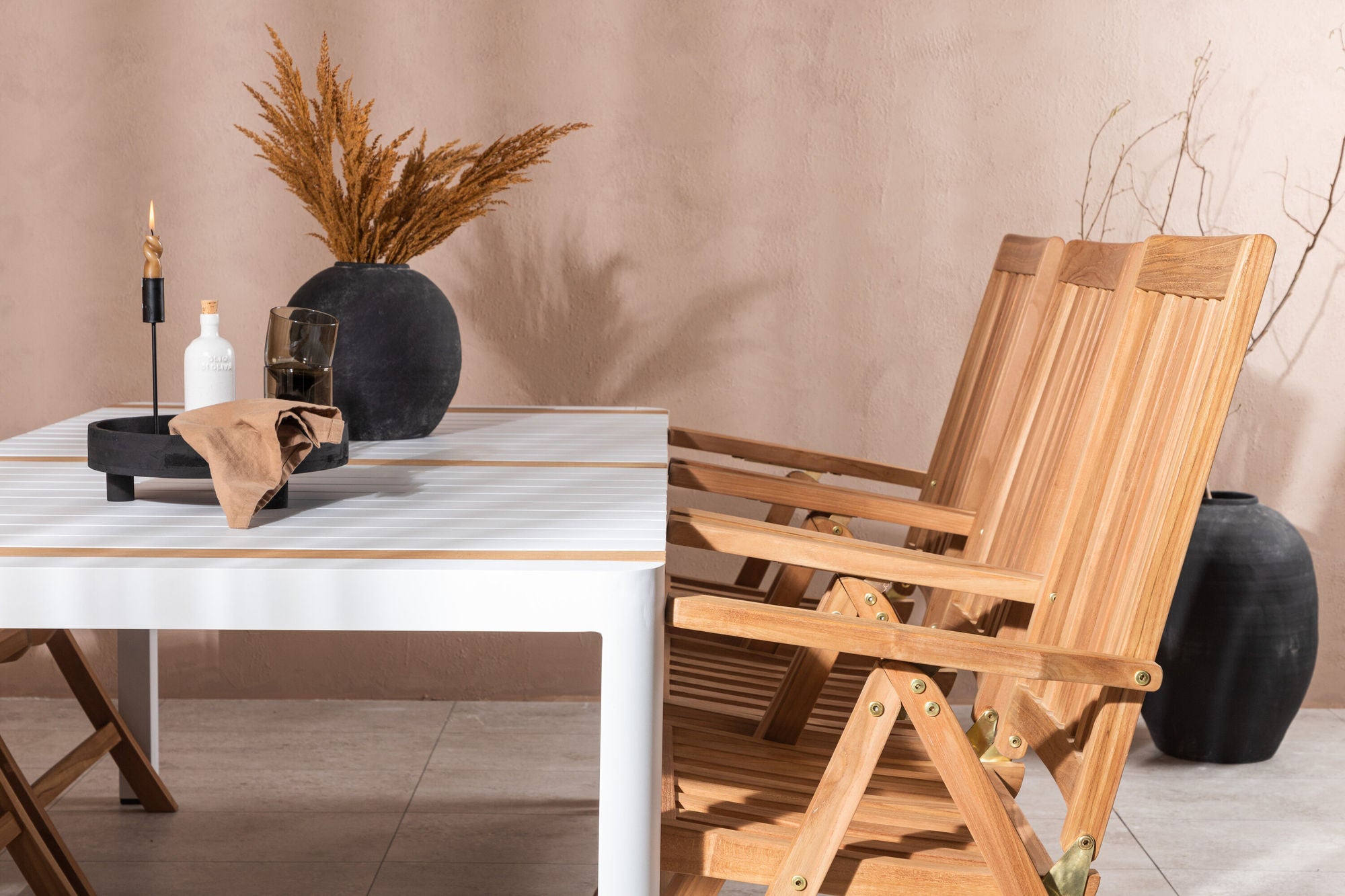 Venture Home Togo - spisebord- White / Teak - Allu / Teak - 200*100 _1+ Kenya 5-position Folding stol - Teak _6
