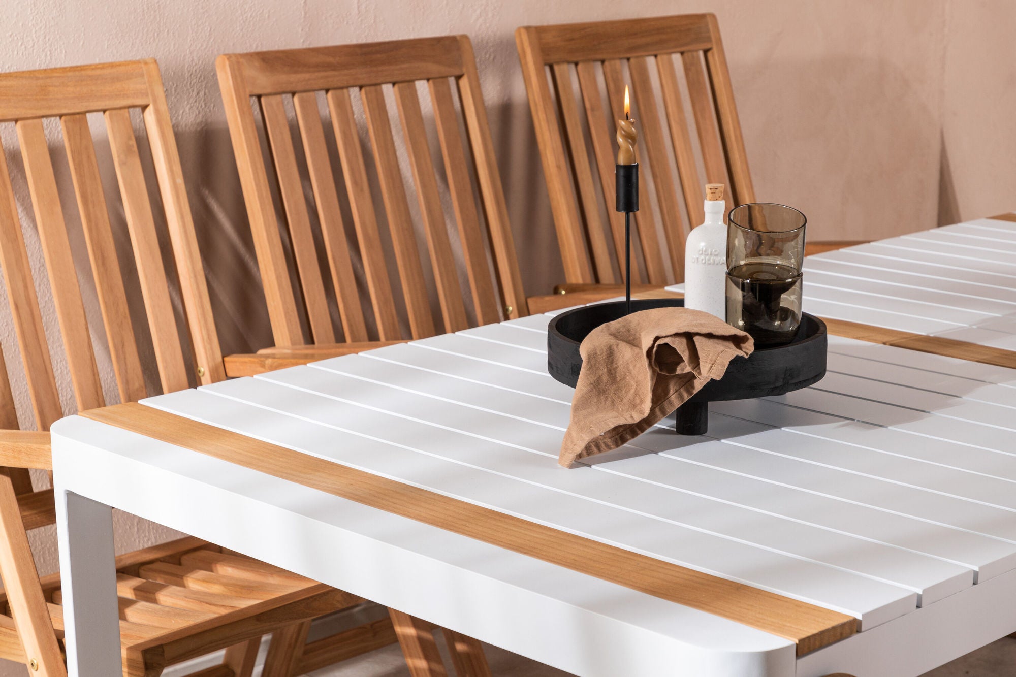Venture Home Togo - spisebord- White / Teak - Allu / Teak - 200*100 _1+ Kenya 5-position Folding stol - Teak _6