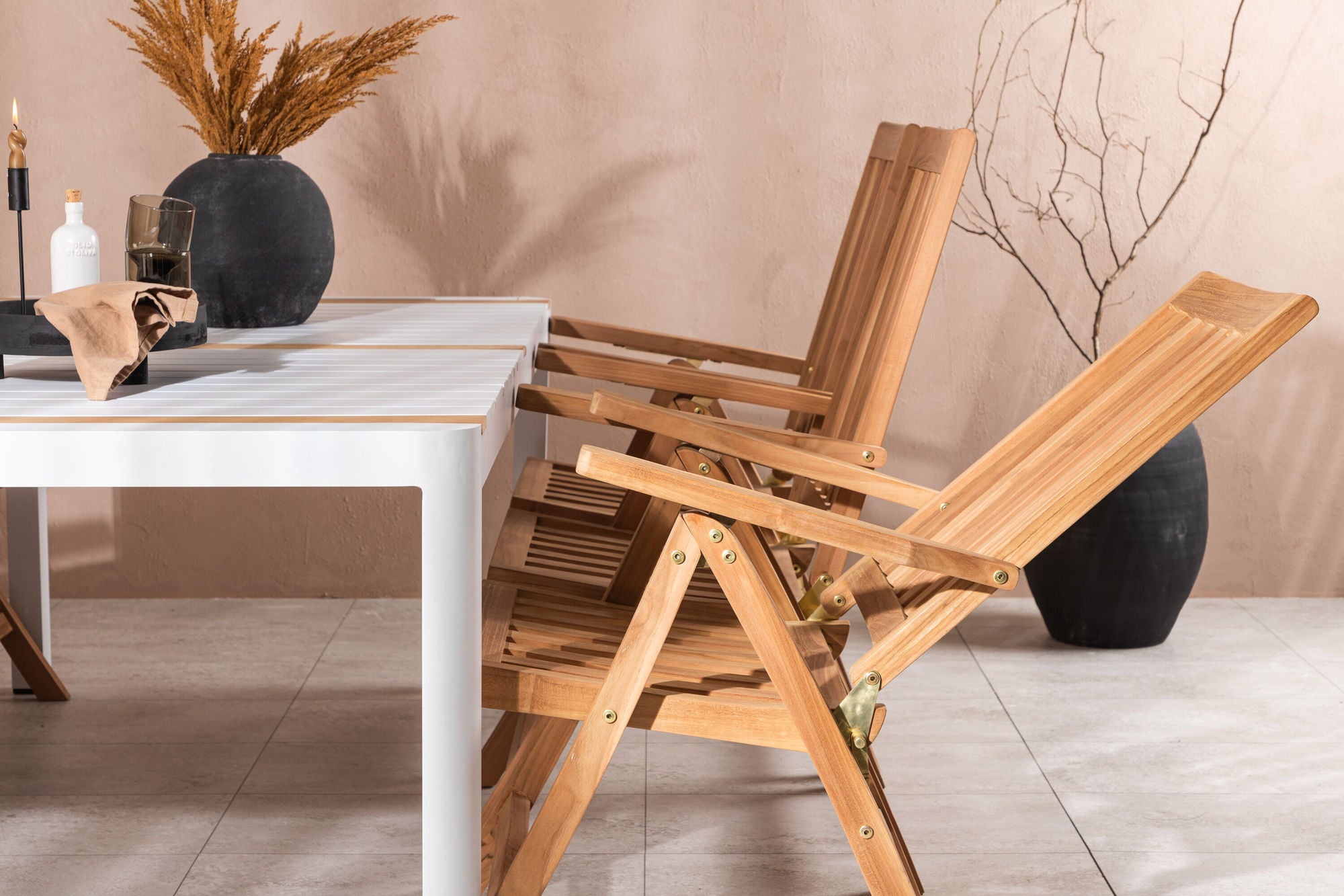 Venture Home Togo - spisebord- White / Teak - Allu / Teak - 200*100 _1+ Kenya 5-position Folding stol - Teak _6