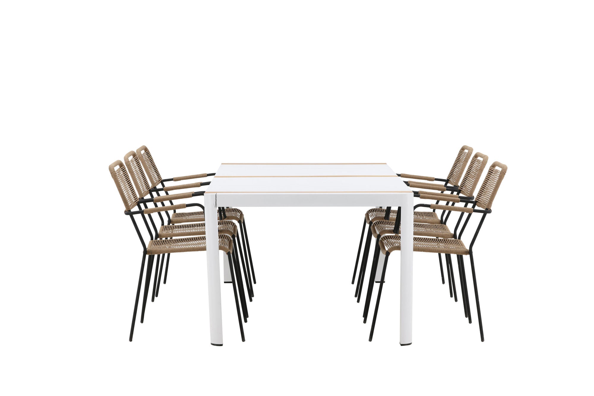 Venture Home Togo - spisebord- White / Teak - Allu / Teak - 200*100 _1+ Lindos - Armchair - Black Alu / Latte Rope _6