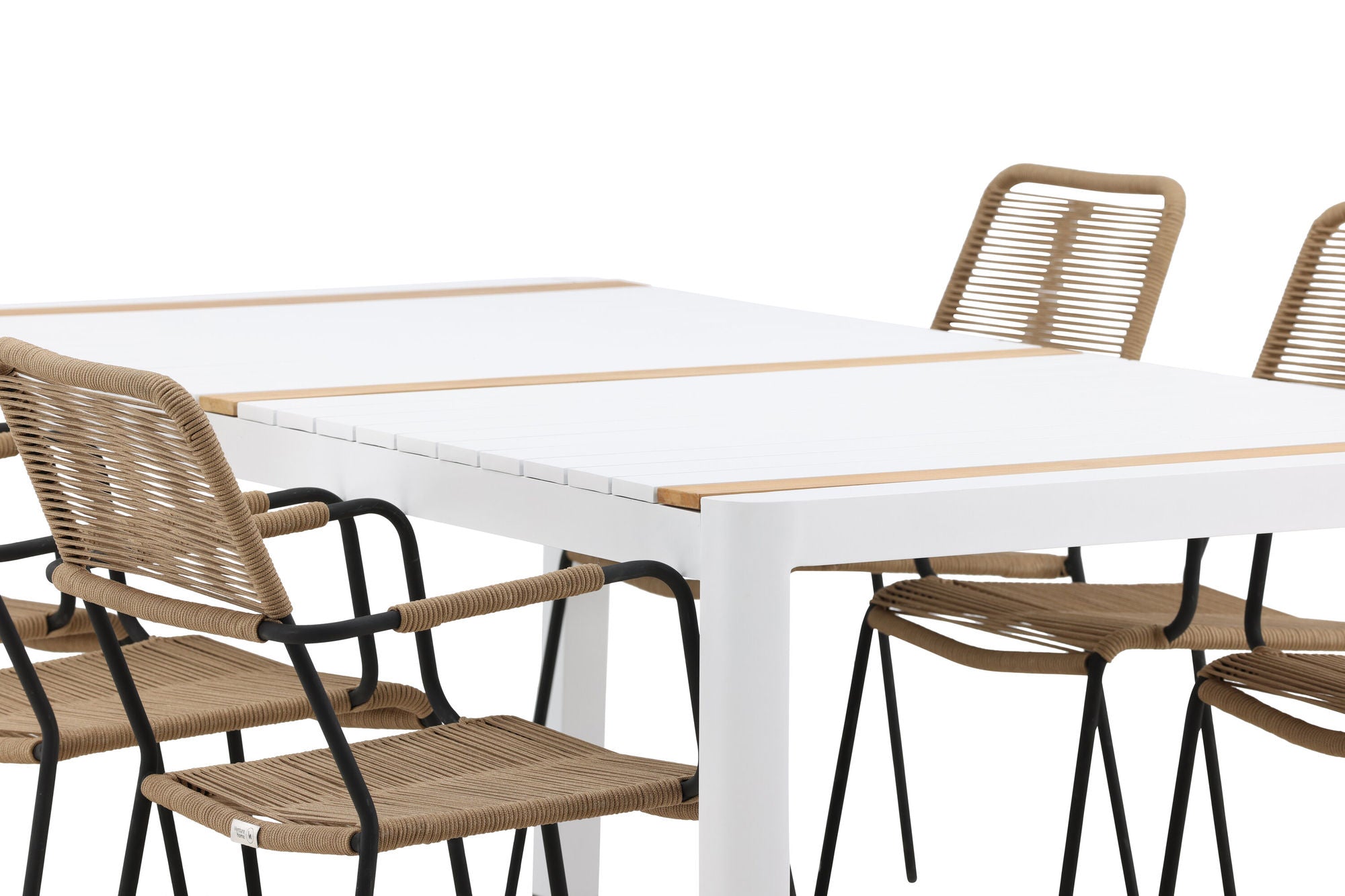 Venture Home Togo - spisebord- White / Teak - Allu / Teak - 200*100 _1+ Lindos - Armchair - Black Alu / Latte Rope _6