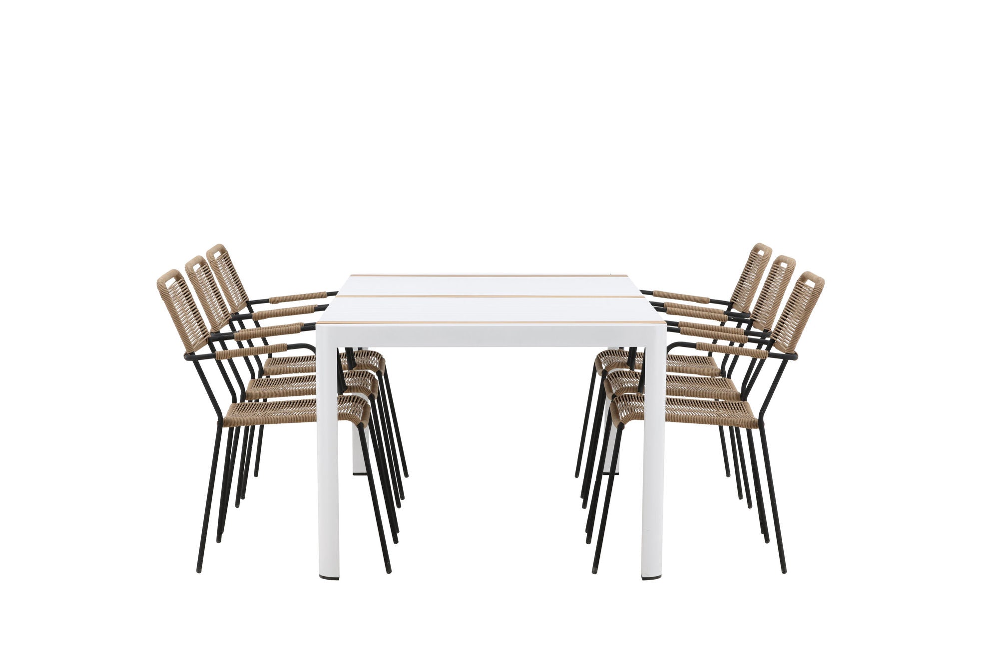 Venture Home Togo - spisebord- White / Teak - Allu / Teak - 200*100 _1+ Lindos - Armchair - Black Alu / Latte Rope _6