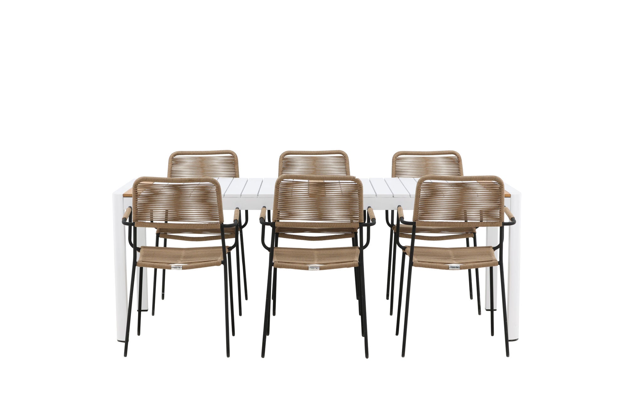 Venture Home Togo - spisebord- White / Teak - Allu / Teak - 200*100 _1+ Lindos - Armchair - Black Alu / Latte Rope _6
