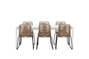 Venture Home Togo - spisebord- White / Teak - Allu / Teak - 200*100 _1+ Lindos Stacking stol - Black Alu / Latte Rope _6