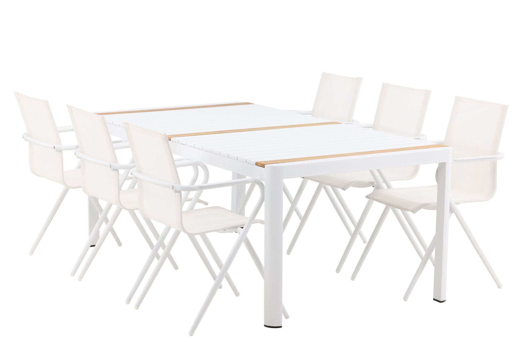 Venture Home Togo - spisebord- White / Teak - Allu / Teak - 200*100 _1+ Alina Spisebordsstol - white Alu / White Textilene _6