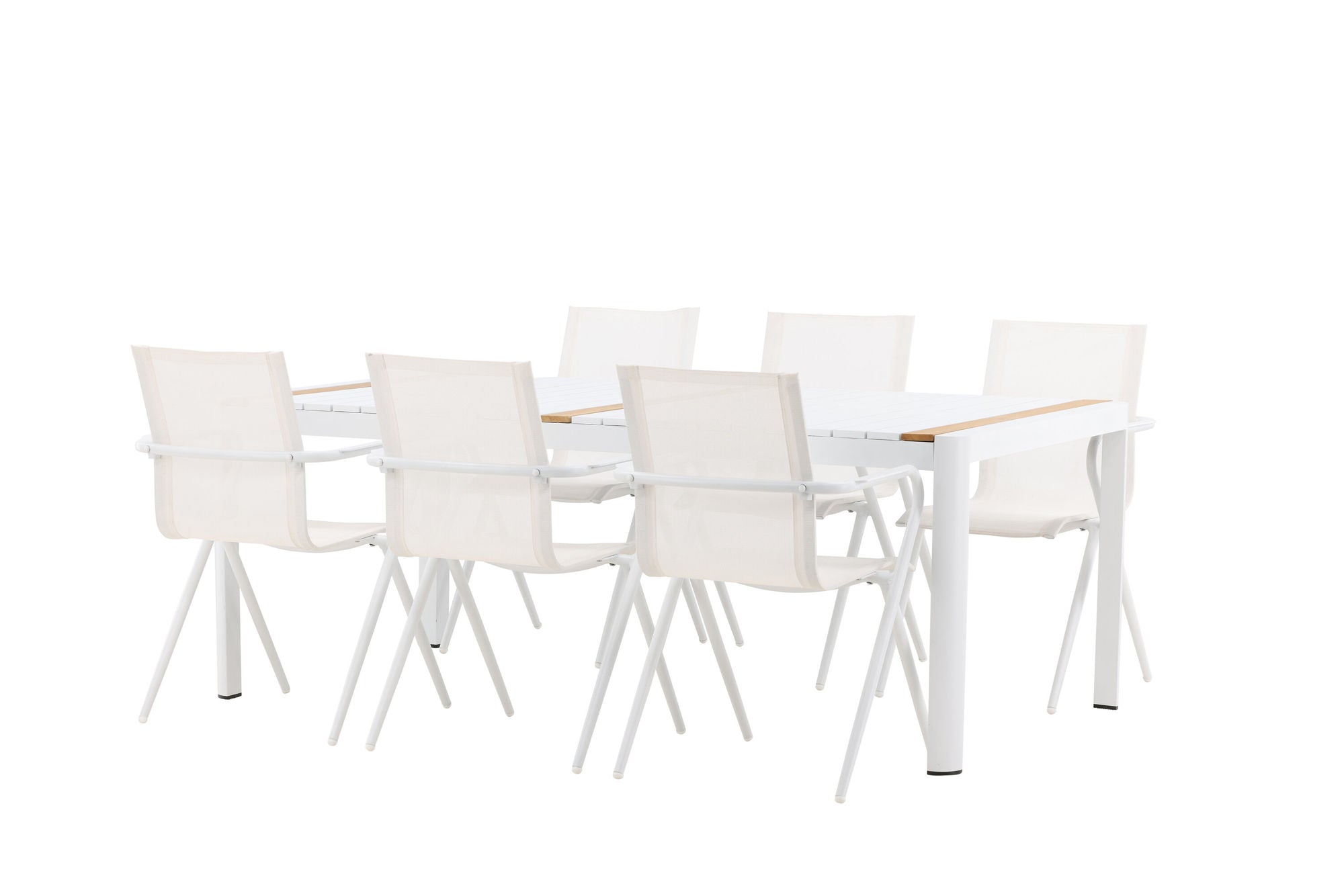 Venture Home Togo - spisebord- White / Teak - Allu / Teak - 200*100 _1+ Alina Spisebordsstol - white Alu / White Textilene _6