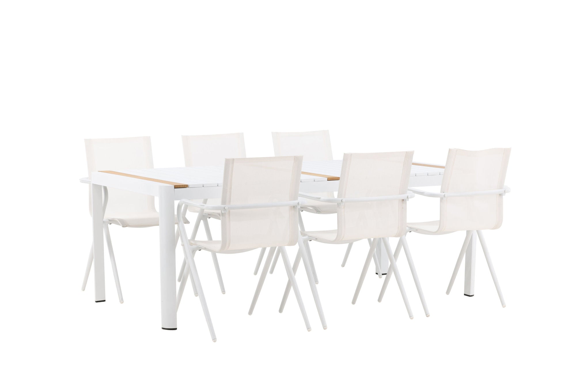 Venture Home Togo - spisebord- White / Teak - Allu / Teak - 200*100 _1+ Alina Spisebordsstol - white Alu / White Textilene _6